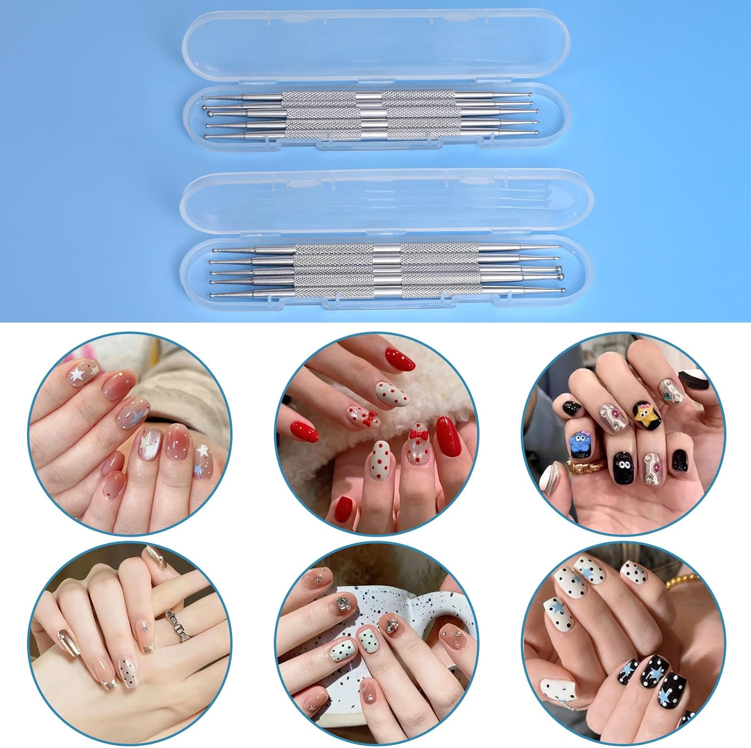 Elevatetech 10 Pcs Nail Dotting Tools, Professional Ball Tip Nail Art Dotting Tools Metal Dual-Ended Dot Pen Tool Nails Art Kit for Nails Design Ball Embossing Sculpting Tracing Pottery Clay Tool image number 4