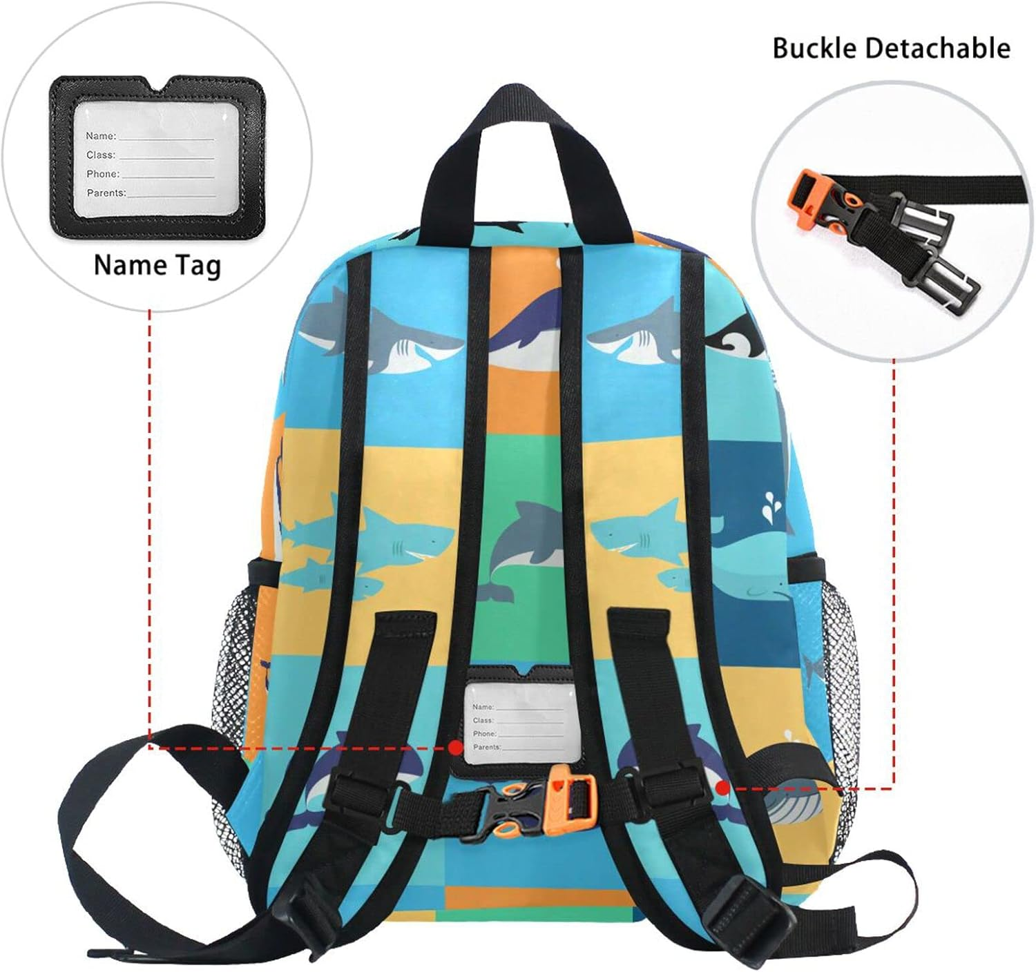 AIXIWAWA Cute Kids Backpack (Whale Dolphin Square) with Whistle Buckle, Mini Backpack for Boys and Girls Ages 3-8 image number 5