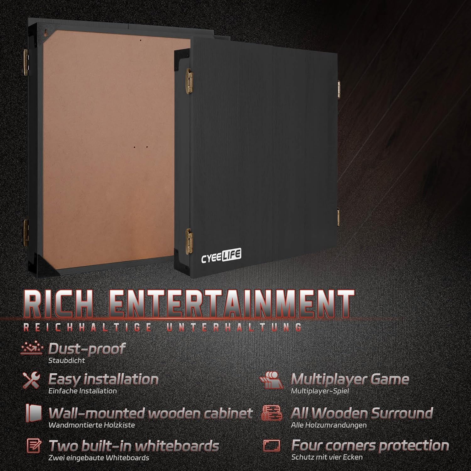 Cyeelife Dartboard Cabinet for Steel Tip Dartboard,Wall-Mounted