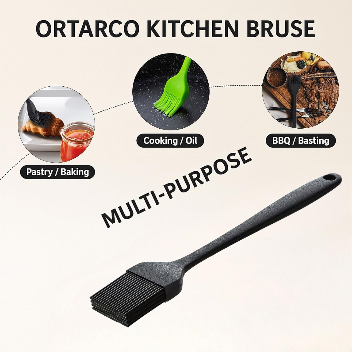 Silicone Brush for BBQ Grilling, Baking & Cooking, 2 Pack, Black, Heat Resistant, Dishwasher Safe - Perfect for Pastries, Meats & More by SZTTY image number 2