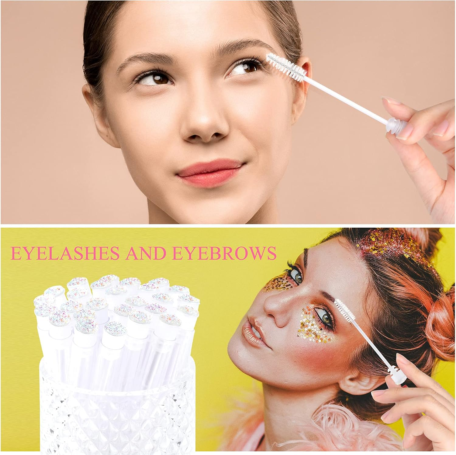 20Pcs Eyelash Brush Lash Wand Makeup Tool Eyelash Extension Supplies Cleaning Brush Diamond Mascara Star White image number 6