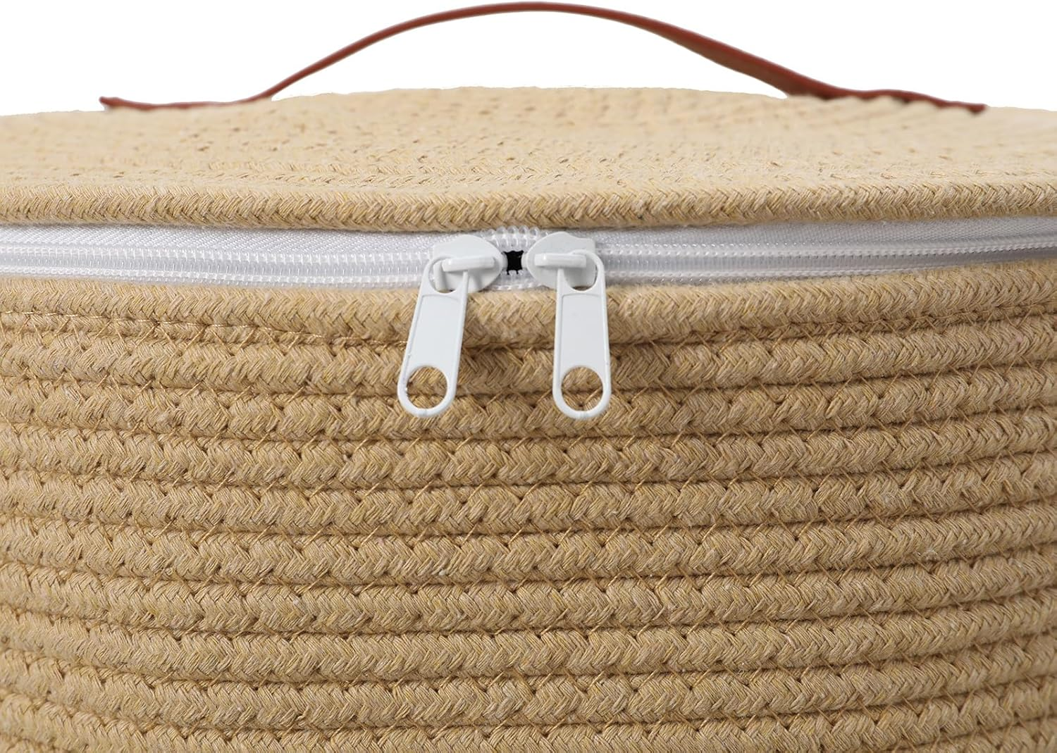 Extra Large Cotton Rope Storage Basket with Lid and Zipper, Versatile Laundry Hamper and Cloth Bin for Clothes, Towels, Blankets, Living Room Organization (All Beige, 16"X20")