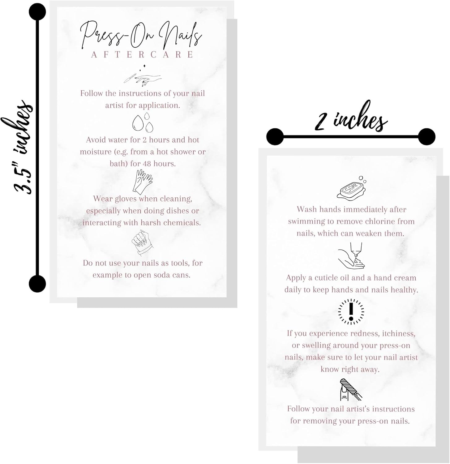Press-On Nail Aftercare Cards | 50 Pack | 2X3.5" Inch Business Card Size | Add to Your DIY Press-On Nail Kit | Marble Design image number 2