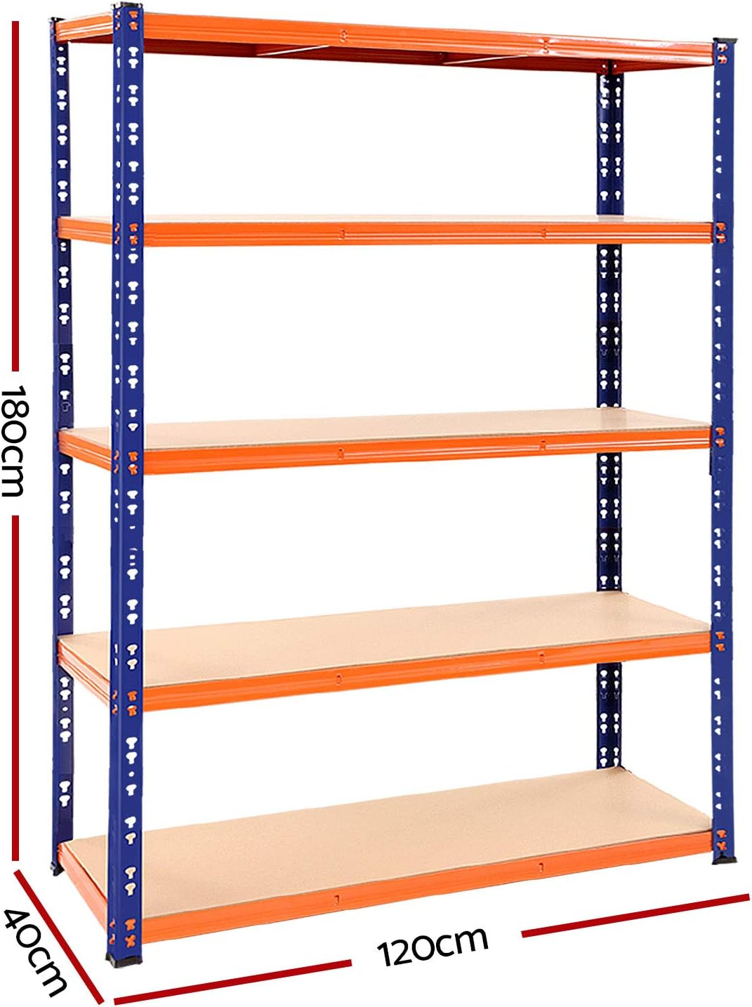 Giantz 1.8M X 1.2M Garage Shelving, Warehouse Racking System Rack Storage Shelves Industrial Commercial Organize Capacity, 5 Steel Metal Adjustable 1000KG Assembly Easy Orange&Blue image number 1