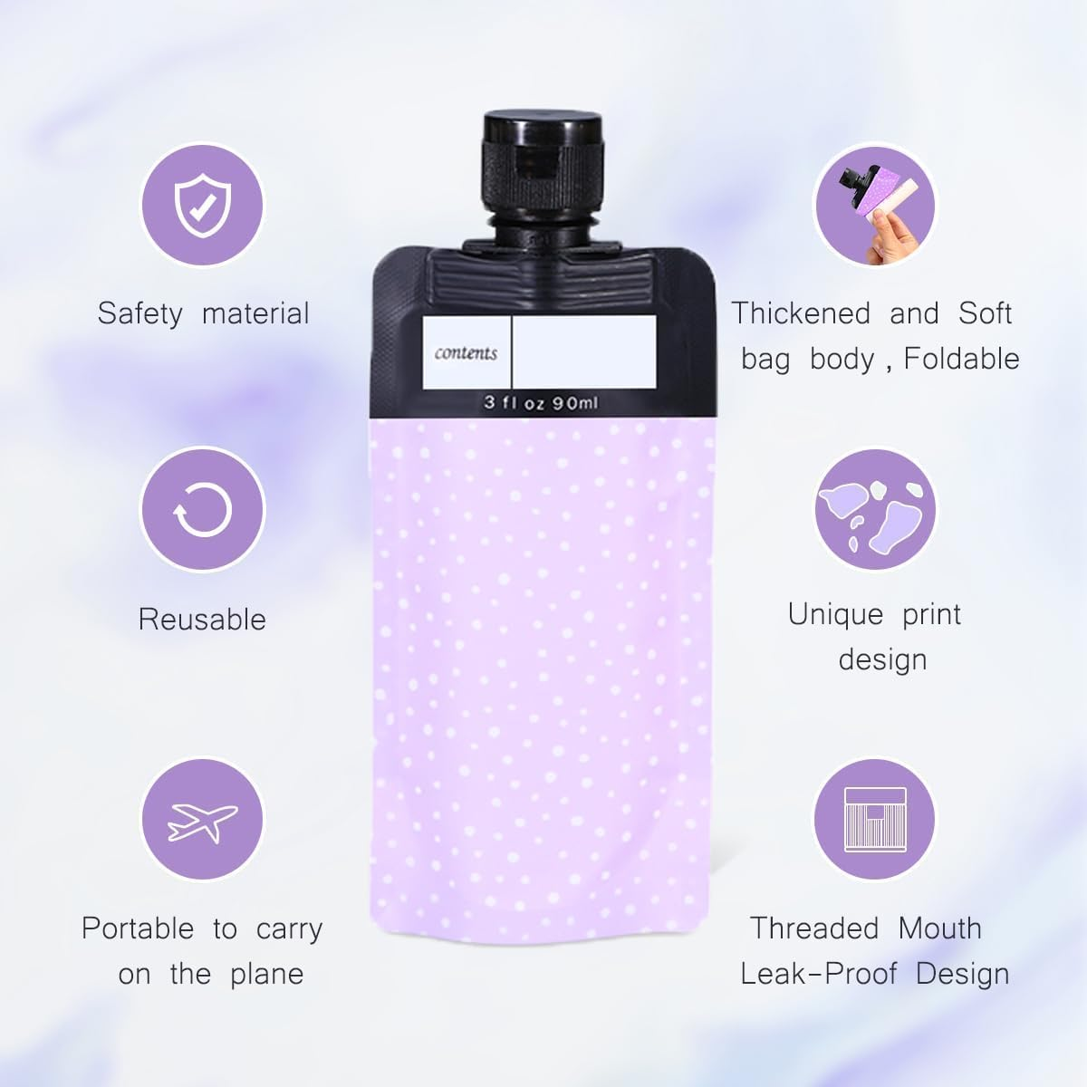 3Oz (6-Pack) Leak-Proof Travel Essentials Pouches &ndash; TSA Approved Refillable Liquid Containers for Toiletries, Cosmetics & Drinks | Squeezable, Reusable & Bpa-Free image number 3