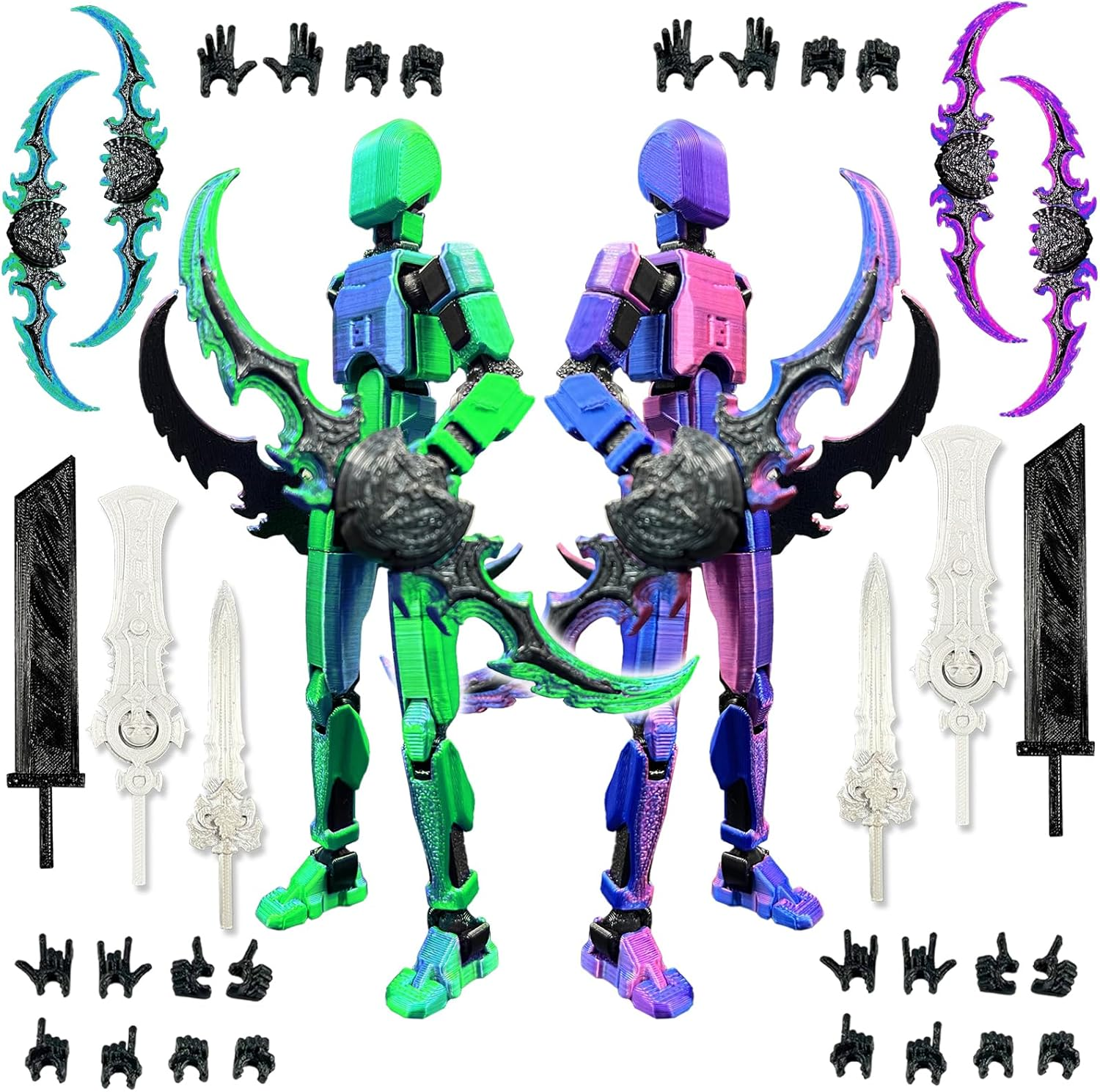 T13 Action Figure Set (Assembly Completed), 3D Printed Multi-Jointed Movable Titan 13 Lucky Dummy 13 Mobile Robot, Nova 13 Action Figures Desktop Decorations for Game Lovers Toy (Purple Blue