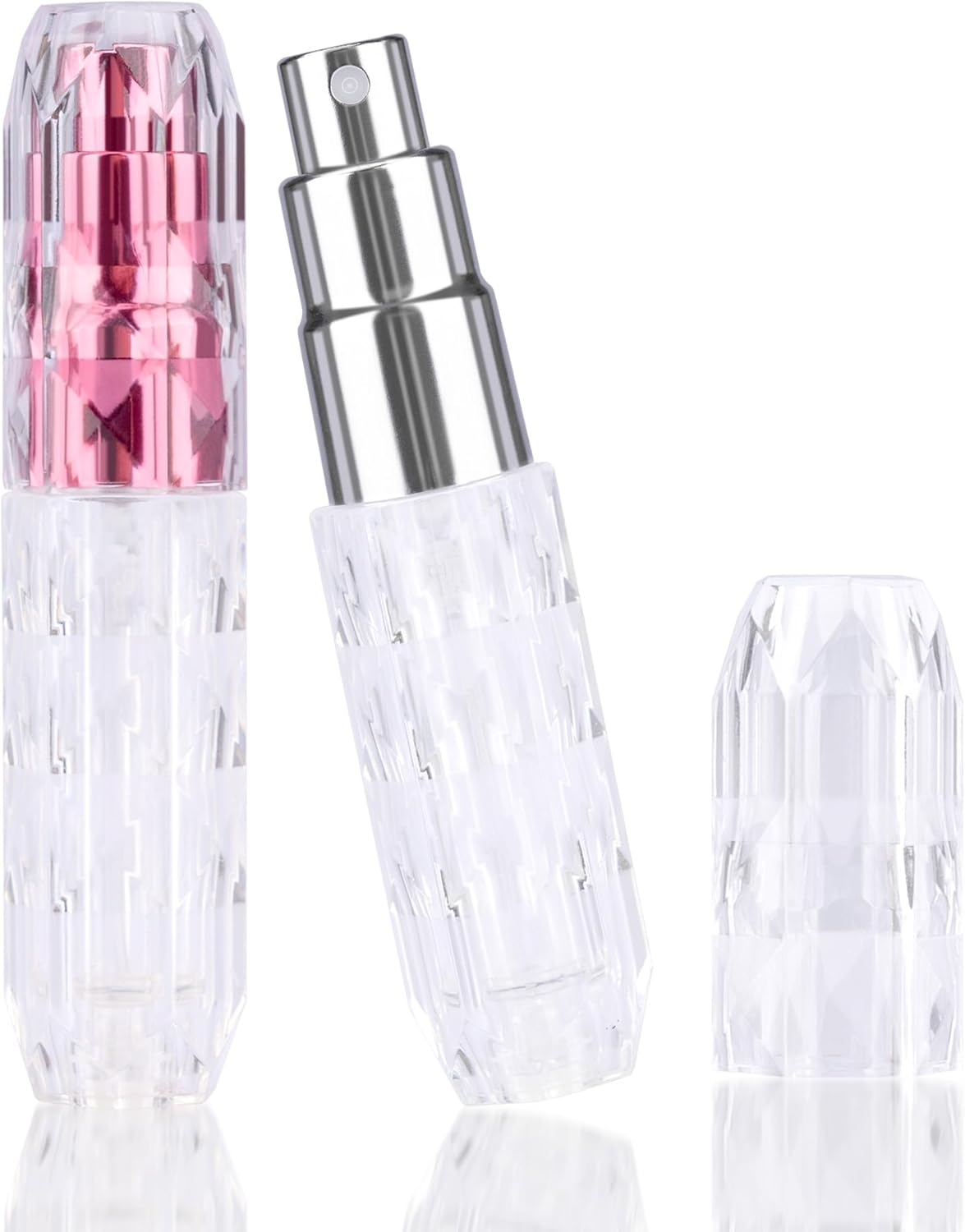 2 PCS Perfume Atomizer Travel Refillable Mini Scent Bottle Diamond Design 5ML Fragrance Sprayer Scent Pump Case for Travel Trip Business Portable Dispenser for Women and Men (Red+Silver) image number 1
