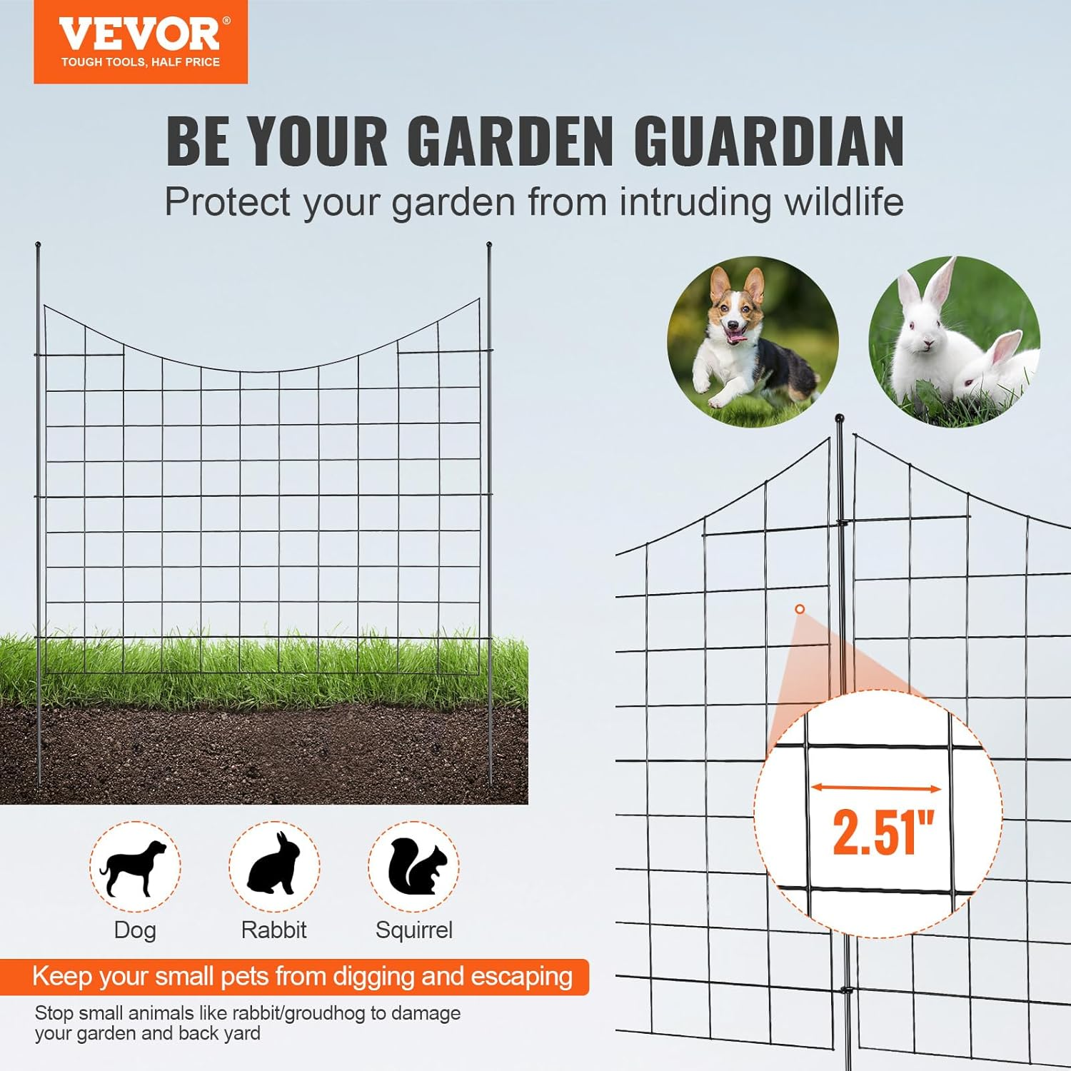 VEVOR Garden Fence, No Dig Animal Barrier 75&times;93 Cm, Underground Decorative Fencing with 6.38 Cm Spike Spacing, Metal Dog Barrier for Yard and Outdoor Patio, 5 Pack image number 3