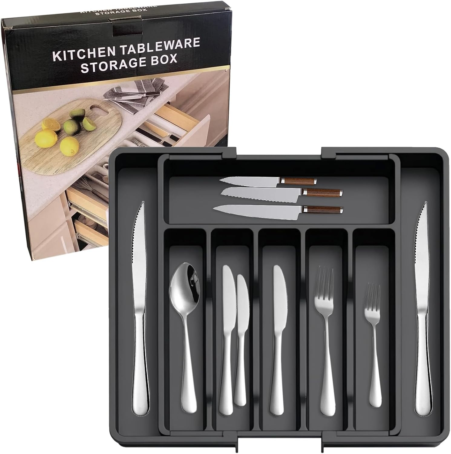 Silverware Organizer, Kitchen Utensil Cutlery Drawer Organiser Flatware Storage Tray, Expandable image number 4