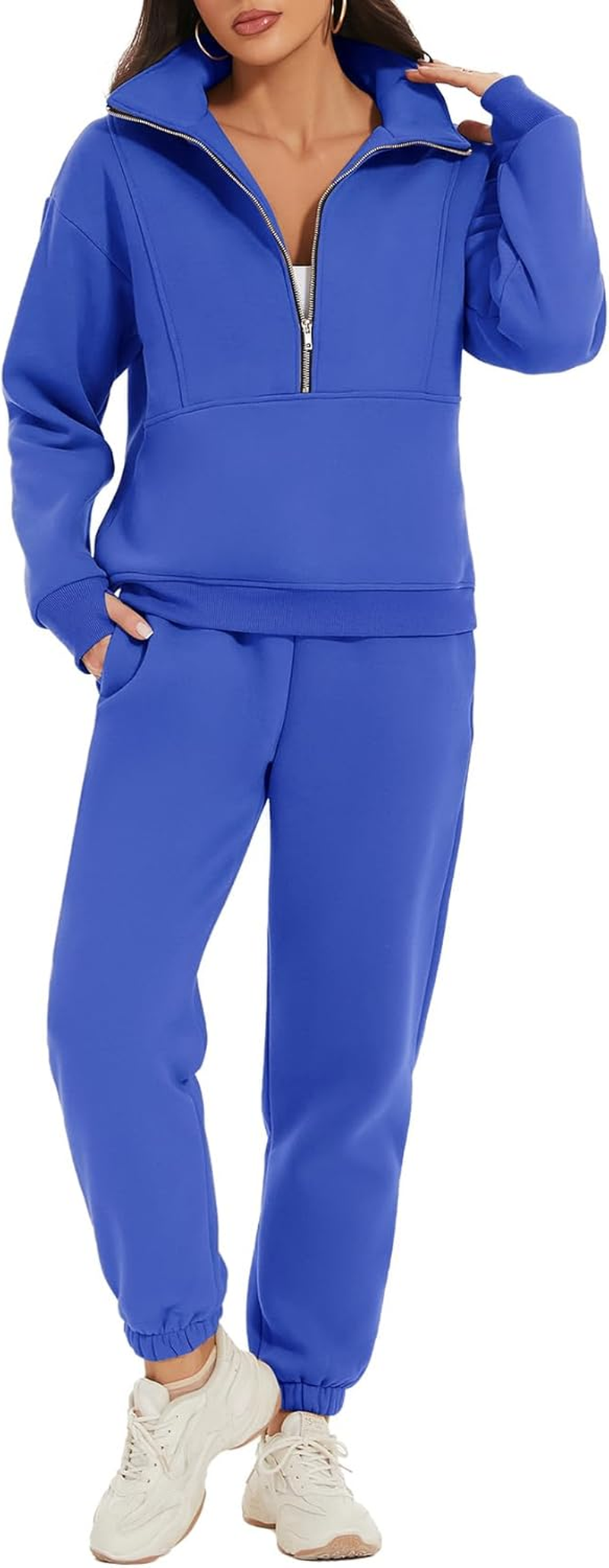 PEHMEA Women'S Fleece Two Piece Outfit Half Zip Sweatshirt and Joggers Pants Set Tracksuit