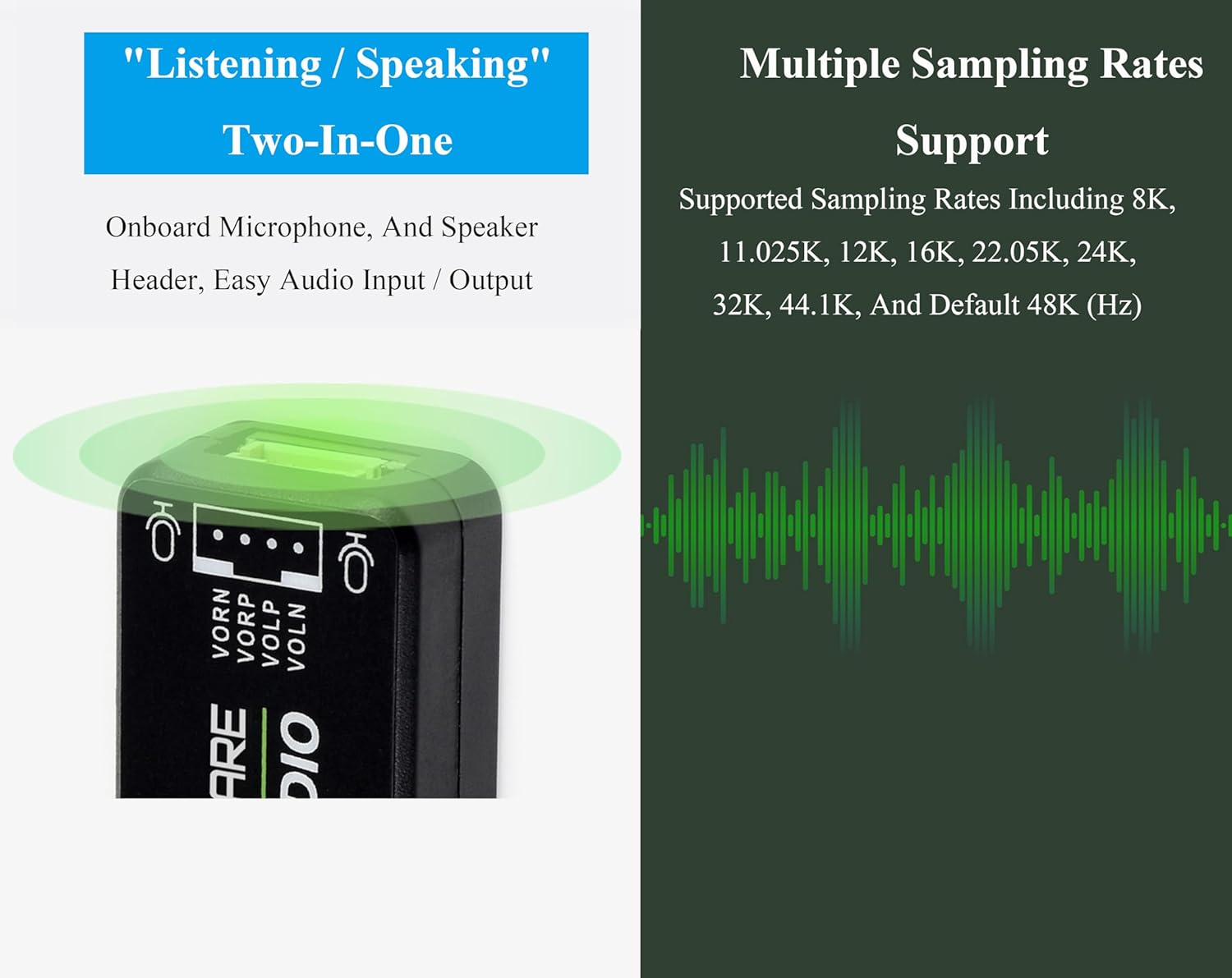 USB Audio Module USB Sound Card External Audio Converter Compatible with Raspberry Pi/Jetson Nano, Support Recording and Playback, Stereo Codec, Plug and Play, Comes with 8&Omega; 5W Speaker image number 6