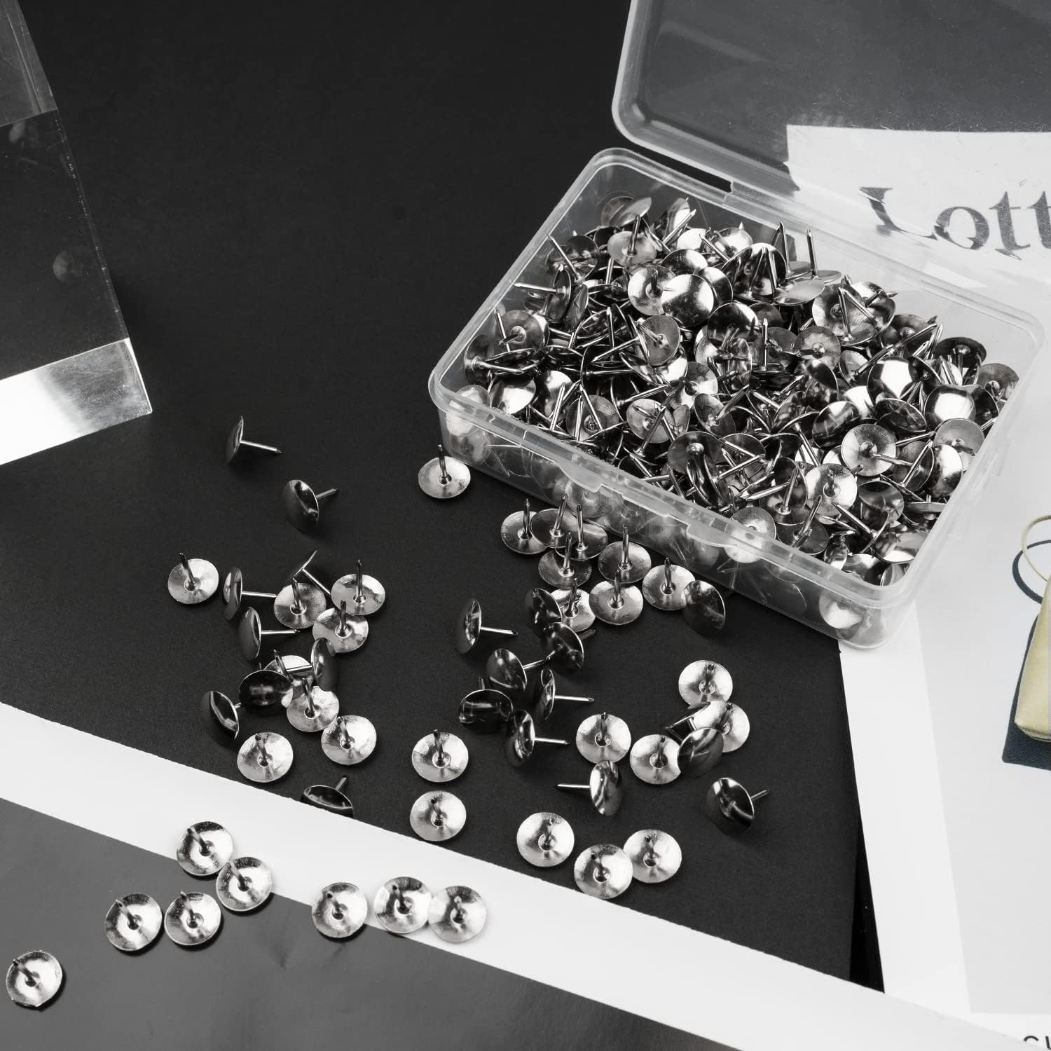 400Pcs Silver Thumb Tacks, Flat Push Pins for Bulletin Board, Cork Board Wall Hangings, Desk Decor Organization image number 1