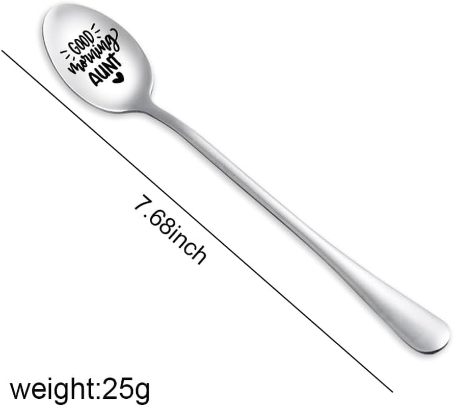 Good Morning Aunt Spoon for Women Aunt Auntie Mothers Day Gifts from Nephew Niece New Future Aunt Birthday Gifts for Auntie Aunty Tea Coffee Spoons for Her Ice-Cream Lovers Aunt Engraved Spoon image number 6