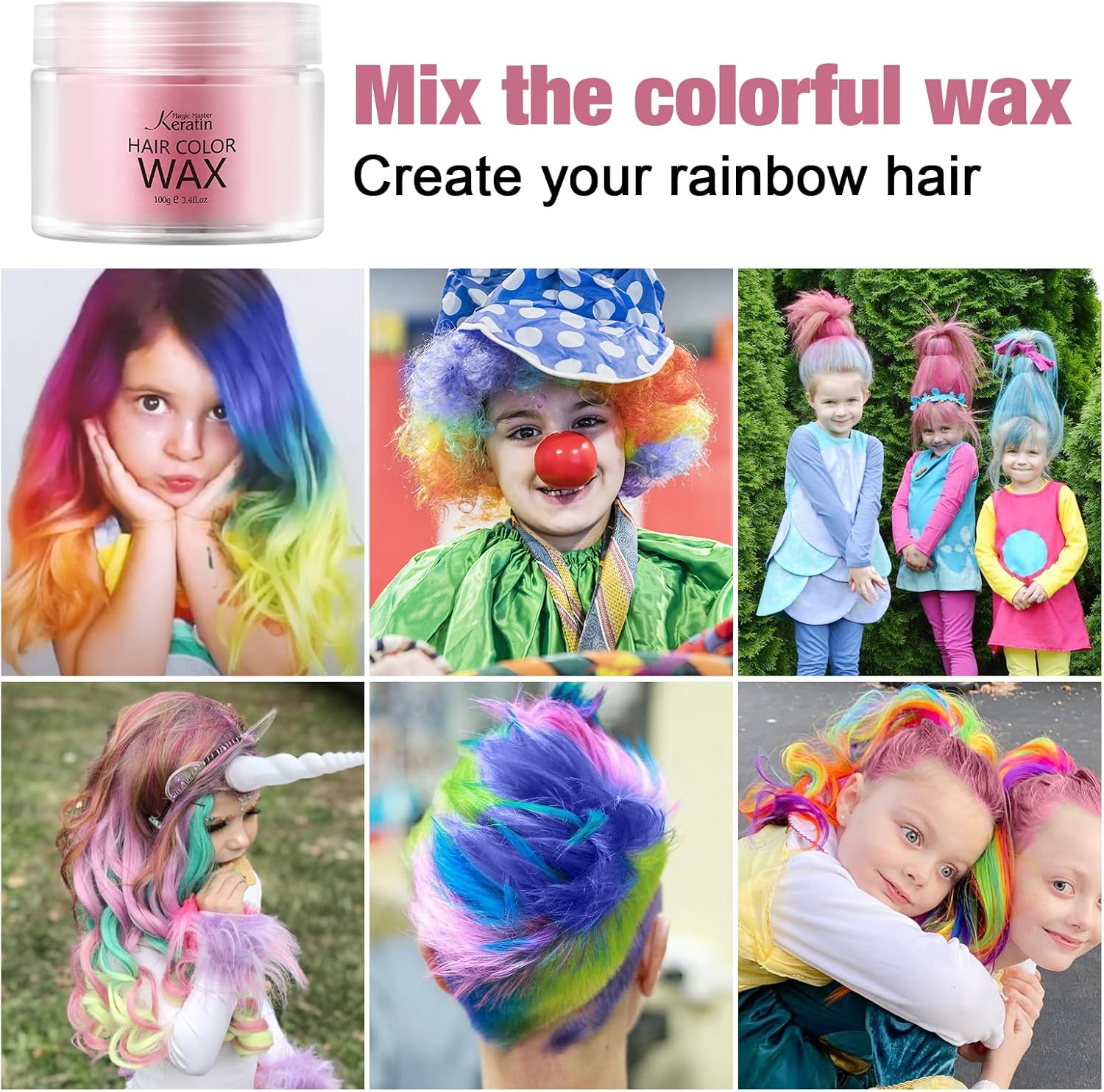 Temporary Hair Color for Kids, Magic Master Keratin Hair Wax Color Dye for Dark Hair Instant Colored Hair Gel Hairstyle Wax Cream Mud Pomade 3.4 Oz Girl Gifts, Party, Cosplay & Halloween (Marshmallow Pink) image number 4