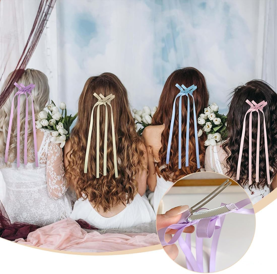 Yuannee Long Hair Bow, 10 Pieces Bow Hairpin Small Hair Clip Bows Hair Scrunchie Cute Hair Scrunchie Band Hair Clip for Party Wedding image number 5