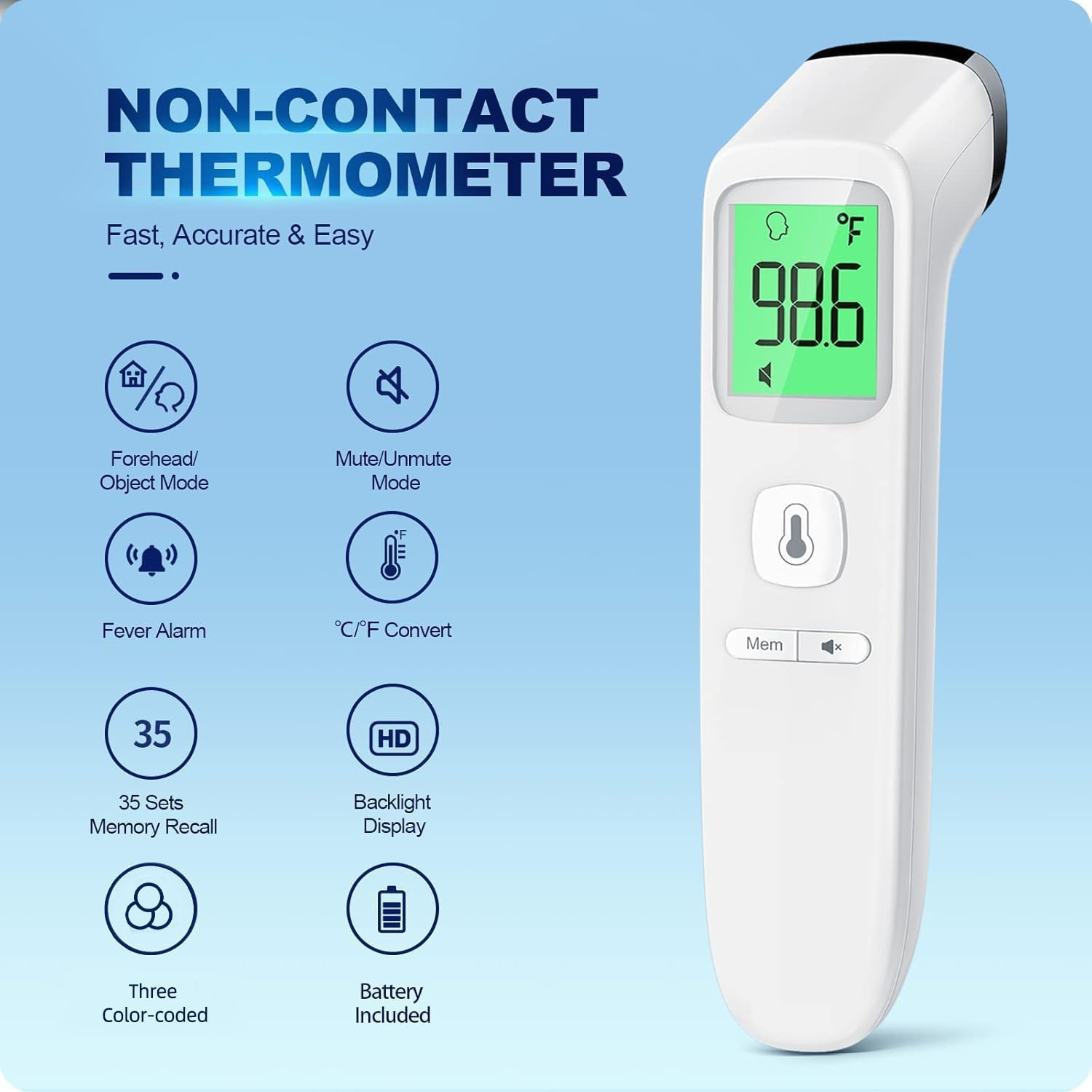 Baby Thermometer for Adults and Kids, Accurate Digital Baby Thermometer, Fever Alarm & Silent Mode, 2 in 1 Forehead & Object Mode image number 6