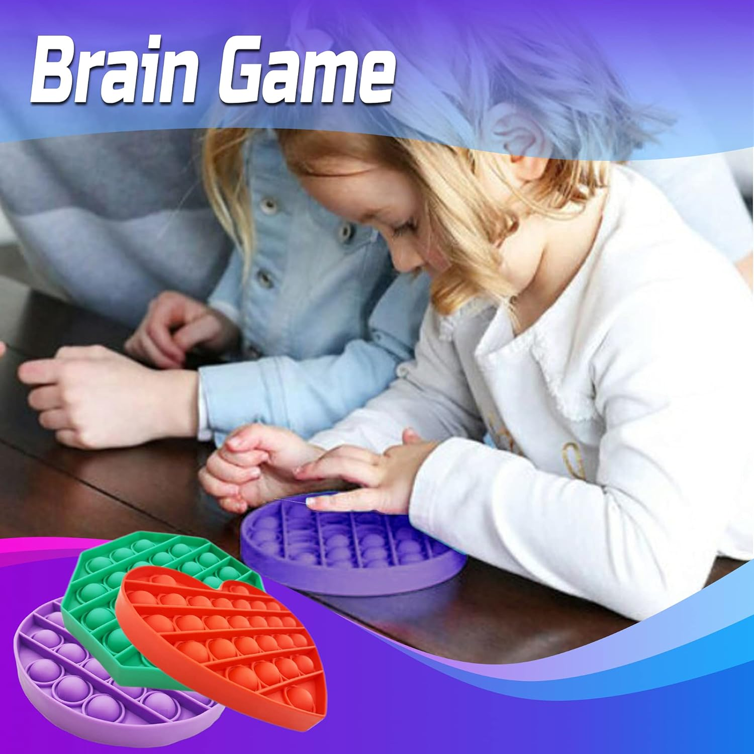 Ellostar Push Pop Bubble Sensory Fidget Toys Pop Stress Reliever Silicone Squeeze Toy Tactile Logic Game, Great for Kids and Adults (Purple) image number 4