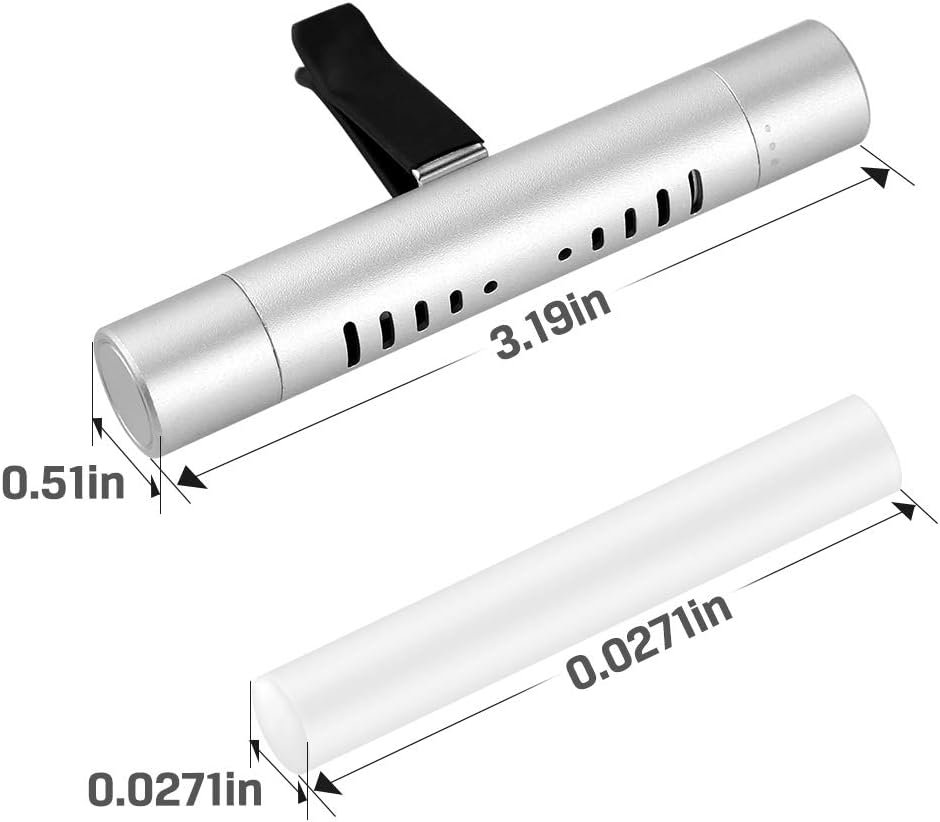 Car Diffuser Vent Clip Cylindrical Essential Oil Car Diffuser Vent Clip Aromatherapy Vehicle Air Vent Clip with 12 Refill Sticks Silver(2 Packs) image number 1