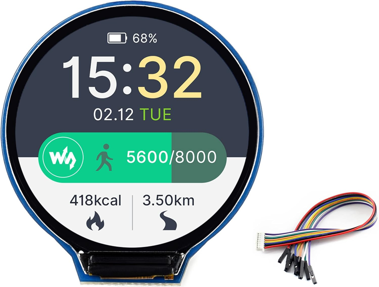 ESP32-S3 MCU Board with Onboard 1.28Inch round Touch LCD and 6-Axis Sensor Etc, 32-Bit LX7 Dual-Core Processor, Supports 2.4Ghz Wi-Fi (802.11 B/G/N) and Bluetooth 5 (LE), Type-C Port