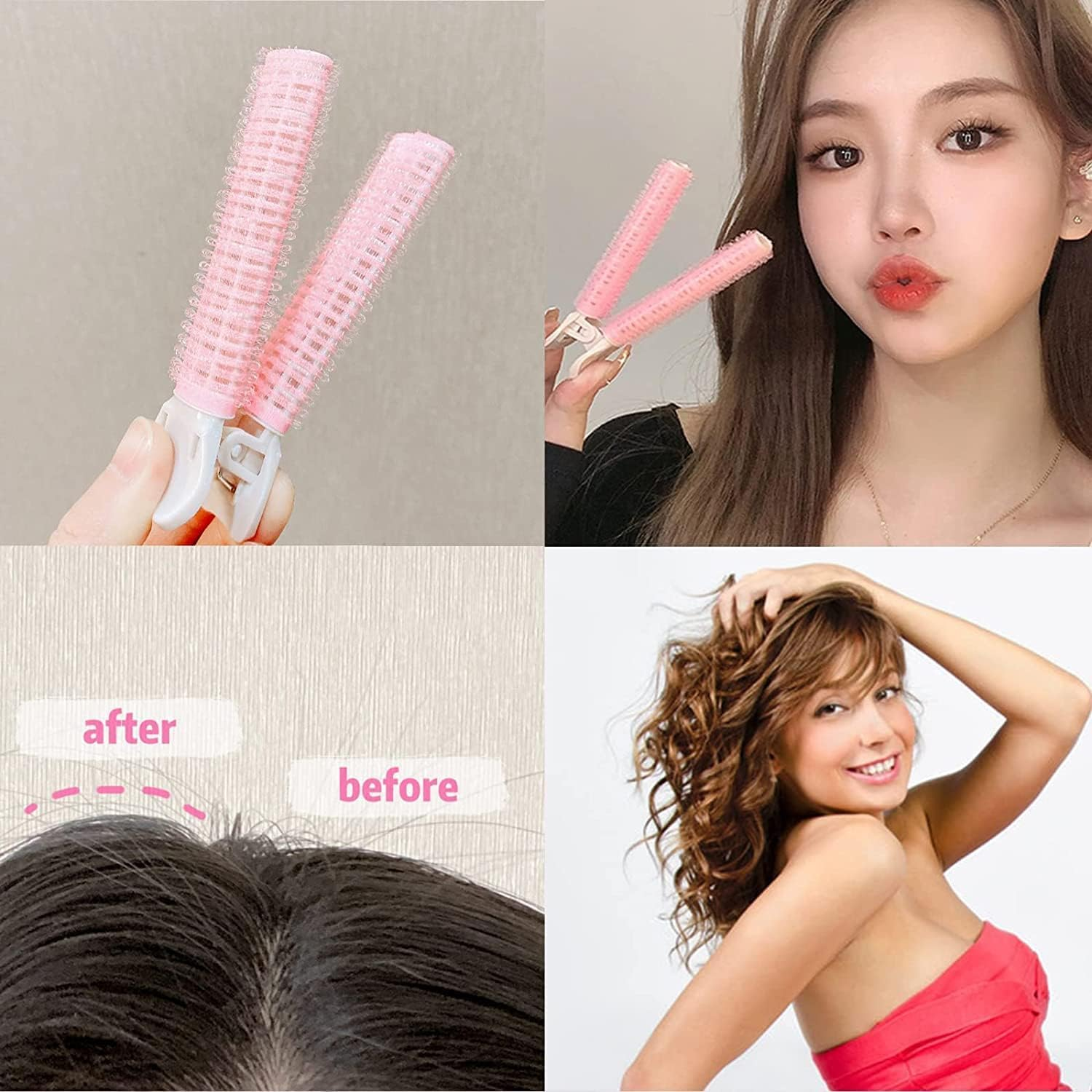 Pink Hair Rollers with Clip, 4PCS Volumizing Hair Root Clips Bangs Curler DIY Hair Styling Accessories Tool Rollers image number 5