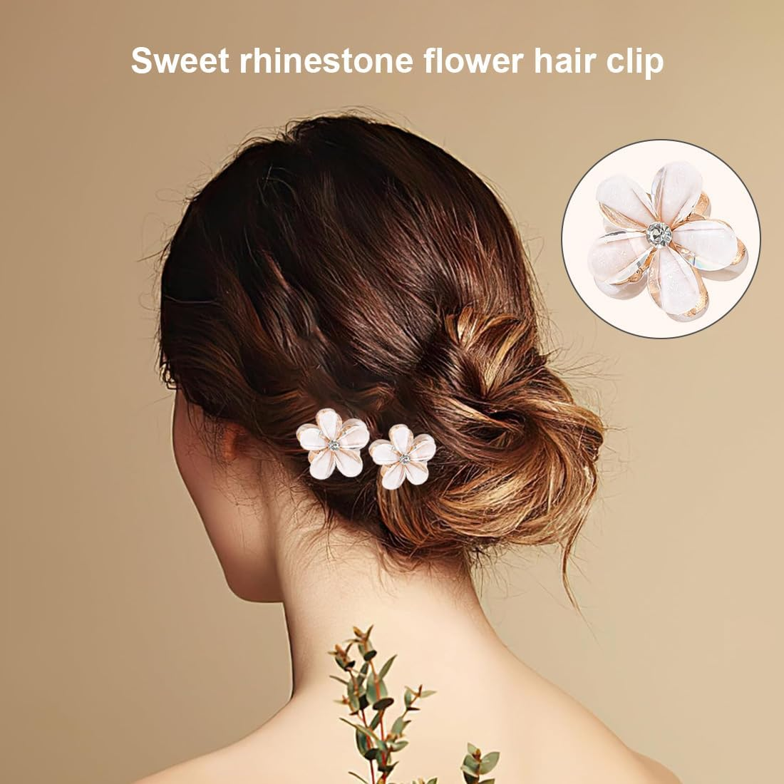 SIRLOMU 10 Pieces Mini Hair Accessories Flower, Cute Rhinestone Flower Hair Clips, Small Flower Hair Clips for Photoshoot, Daily Life, Party, Wedding(White) image number 2