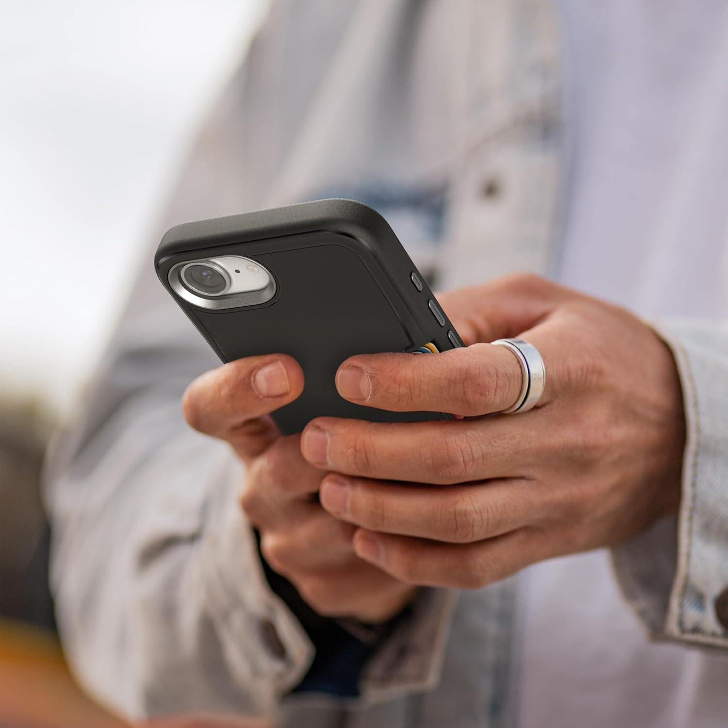 ENCASED Card Case for Iphone 16E Wallet Case with Secure Credit Card Holder Slot (Cache Series), Matte Black