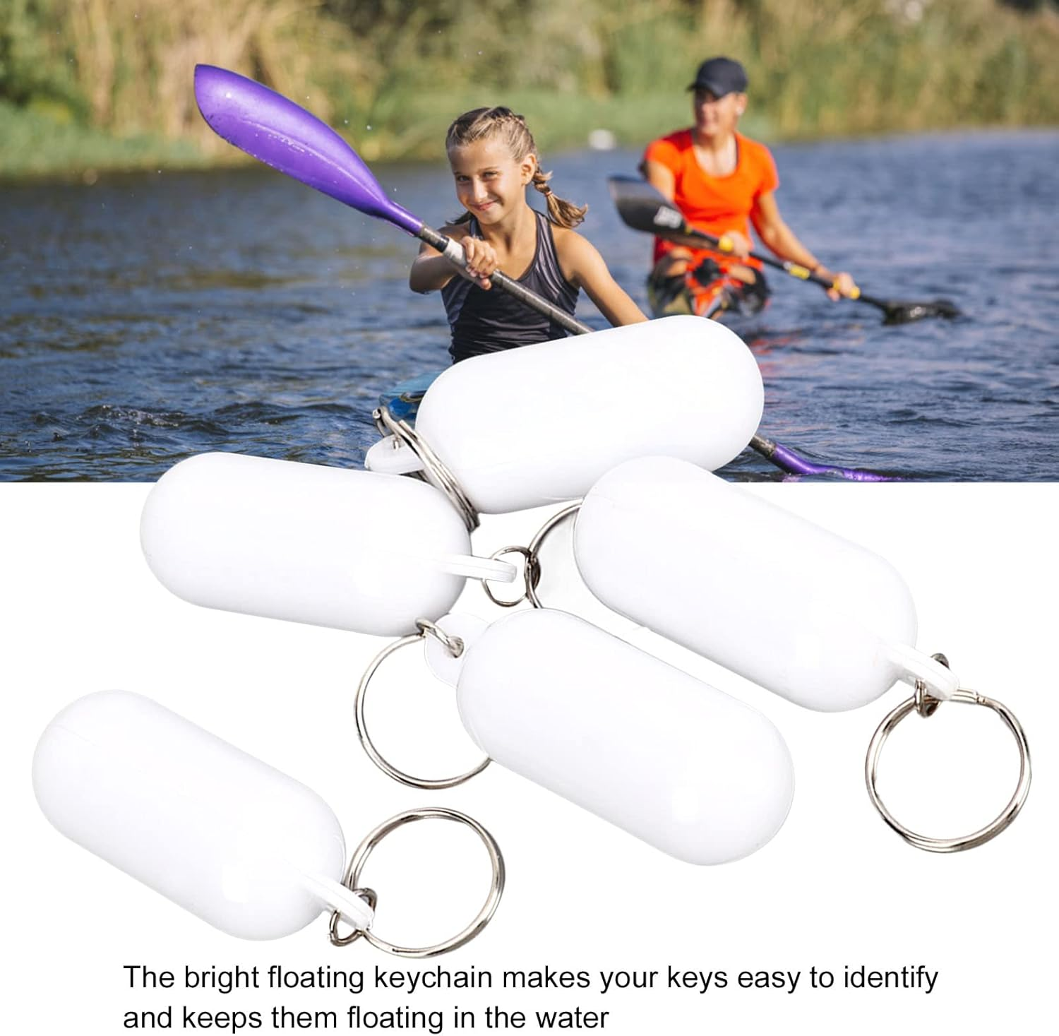 Floating Boat Keychain Key Float, 5Pcs Plastic Shape Waterproof Key Chain, Float Key Ring for Boating, Fishing, Sailing and Outdoor Sports, Water Sports and Boating Parts (White) image number 1