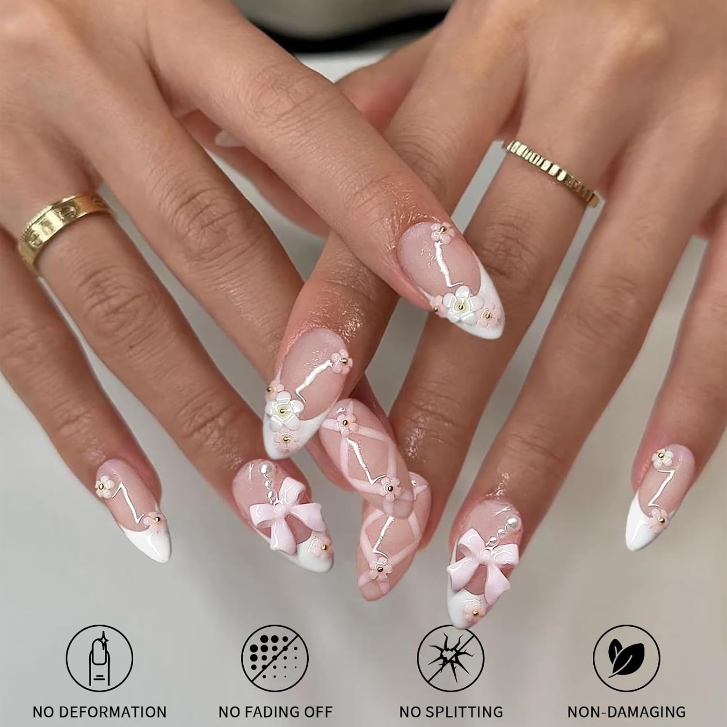 Yamobi Pack of 24 Artificial Nails, Glitter Press on Nails, Short, French Nails for Sticking, Y2K Press on Nails, Almond Shape Press on Nails French, DIY Manicure image number 6