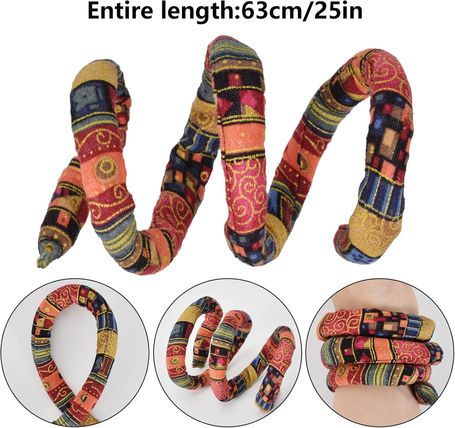 Spiral Lock Hair Band, 63 Cm Hair Scrunchie, Spiral Fabric Dreadlock, Bendable Dreadlock Hair Scrunchie, Ponytail Holder for Women and Men, Long Dreads, Thick Curly Hair Holder (Style 1) image number 2