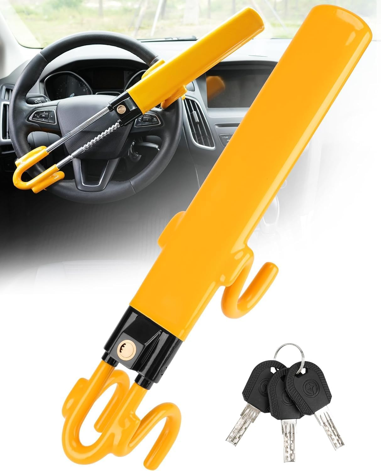 Steering Wheel Lock Anti-Theft Device Wheel Lock Retractable Car Lock with 3 Keys Heavy-Duty for Car Security Universal Fit for Auto/Suv/Van/Truck image number 5