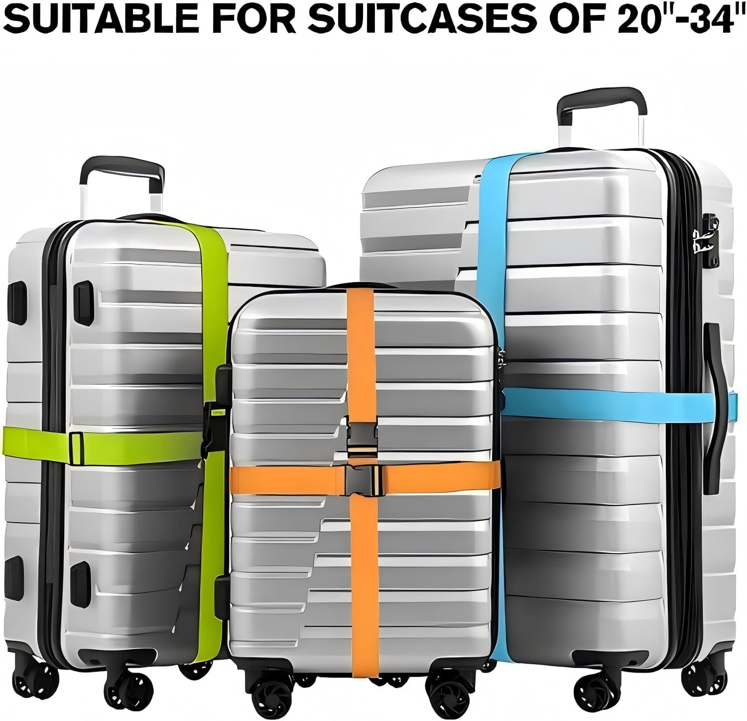 Luggage Straps for Suitcases 4 Pack Rainbow, 2M Adjustable Travel Suitcase Belt Carry Bag for Connecting Your Luggage, Non Slip Luggage Belt Strap with with Name ID Card to Secure Bag Cargo Safe - 4 Pack Orange image number 7