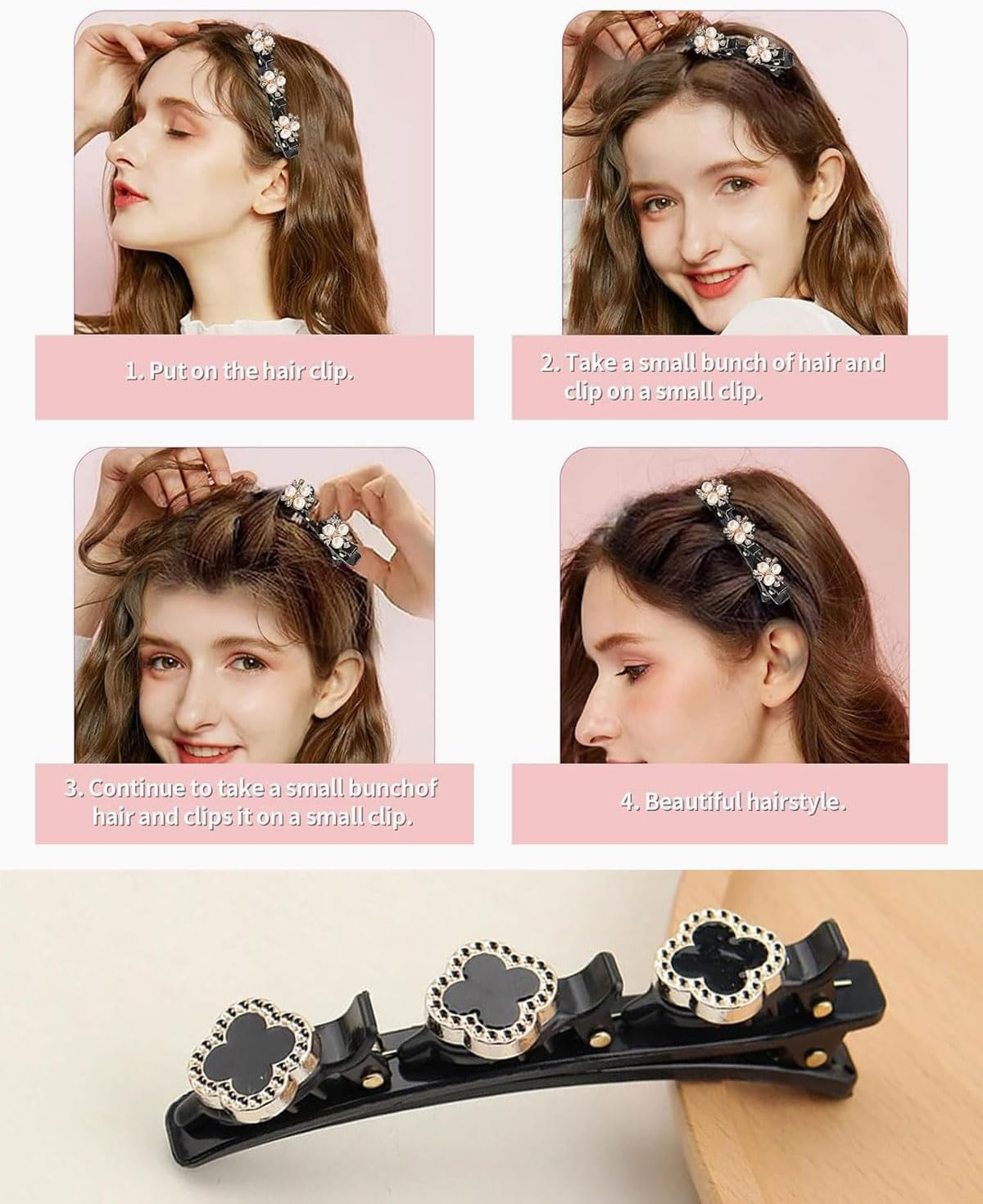 MYGLOAR Set of 6 Seamless Hair Clips, Women Hair Clips, Crystal Hair Clips, Women'S Double Layer Hair Clips, Suitable for Hair and Makeup, Daily Use, Parties, Weddings image number 2