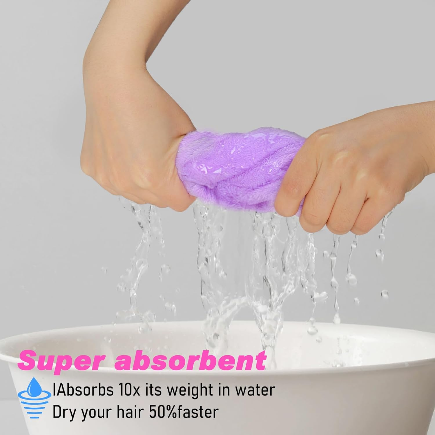 Pack of 2 Microfibre Hair Towels, Pink Purple Thickened Hair Turban for Drying Hair, Turban Towel with Button, Super Absorbent, Quick-Drying Hair, Soft Twisted Hair Towel for Women Children image number 4