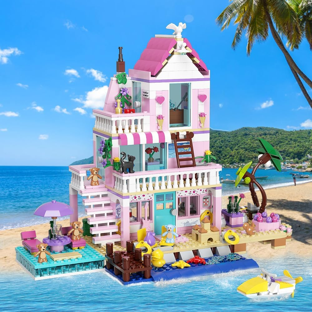 Mindbox Girls Seaside Villa Building Blocks,812Pcs Beach House Building Toys for Kids Age 8+，Mini Brick image number 3