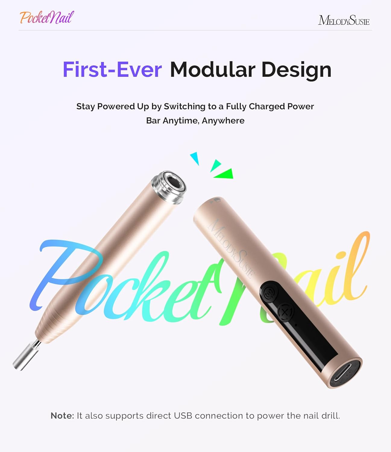 Melodysusie Wireless Nail Cutter, Electric Nail File Cutter for Gel Nails, Acrylic Nails, PC100GR Nail Drill 20000 Rpm, Adjustable Speed, Manicure Pedicure Set (Gold) image number 6