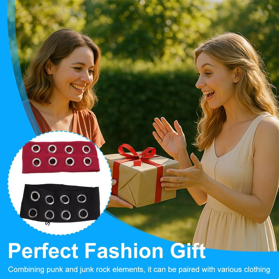 GXGM Pack of 2 Women'S Hollow Eyelets Elastic Headband, Girls Punk Wide Hair Bands, Wire Hair Bands, Ring Headband, Stretchable, Women'S Gift (Black + Wine Red) image number 4