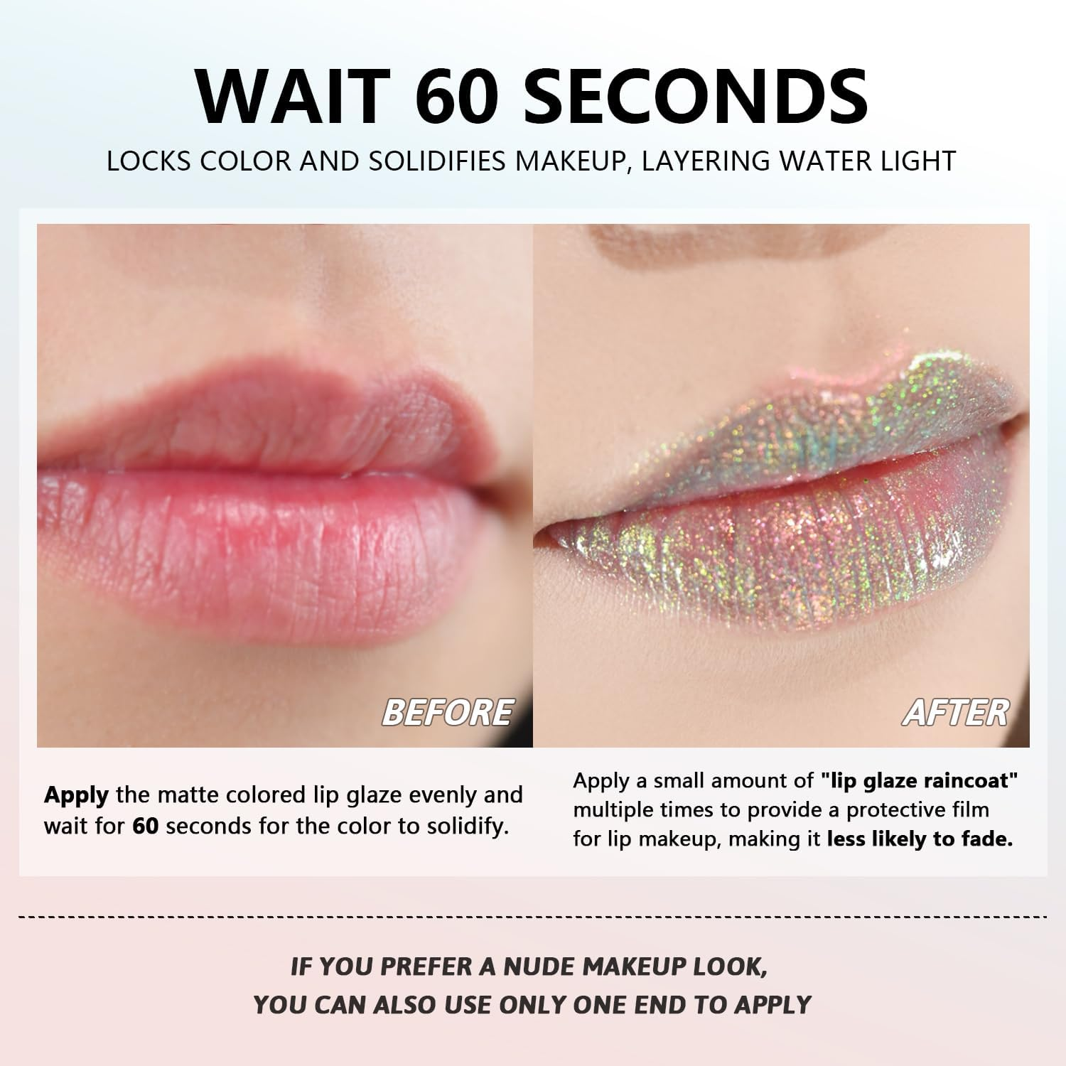 CHARMACY 2 in 1 Multichrome Moisturizing Lip Gloss, Double Head Liquid Lipstick, Mirror Waterproof Long Lasting No Fading Lip Balm, Hydrating Lip Plumper Waterlight Glossy Makeup #002 image number 6