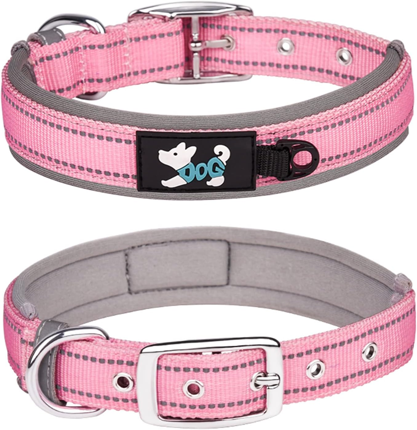 Haoyueer Comfortable Soft Neoprene Padded Dog Collar, Reflective Pet Collar, Adjustable Durable Nylon Dog Collar for All Breeds Large Dogs (S, Pink) image number 7