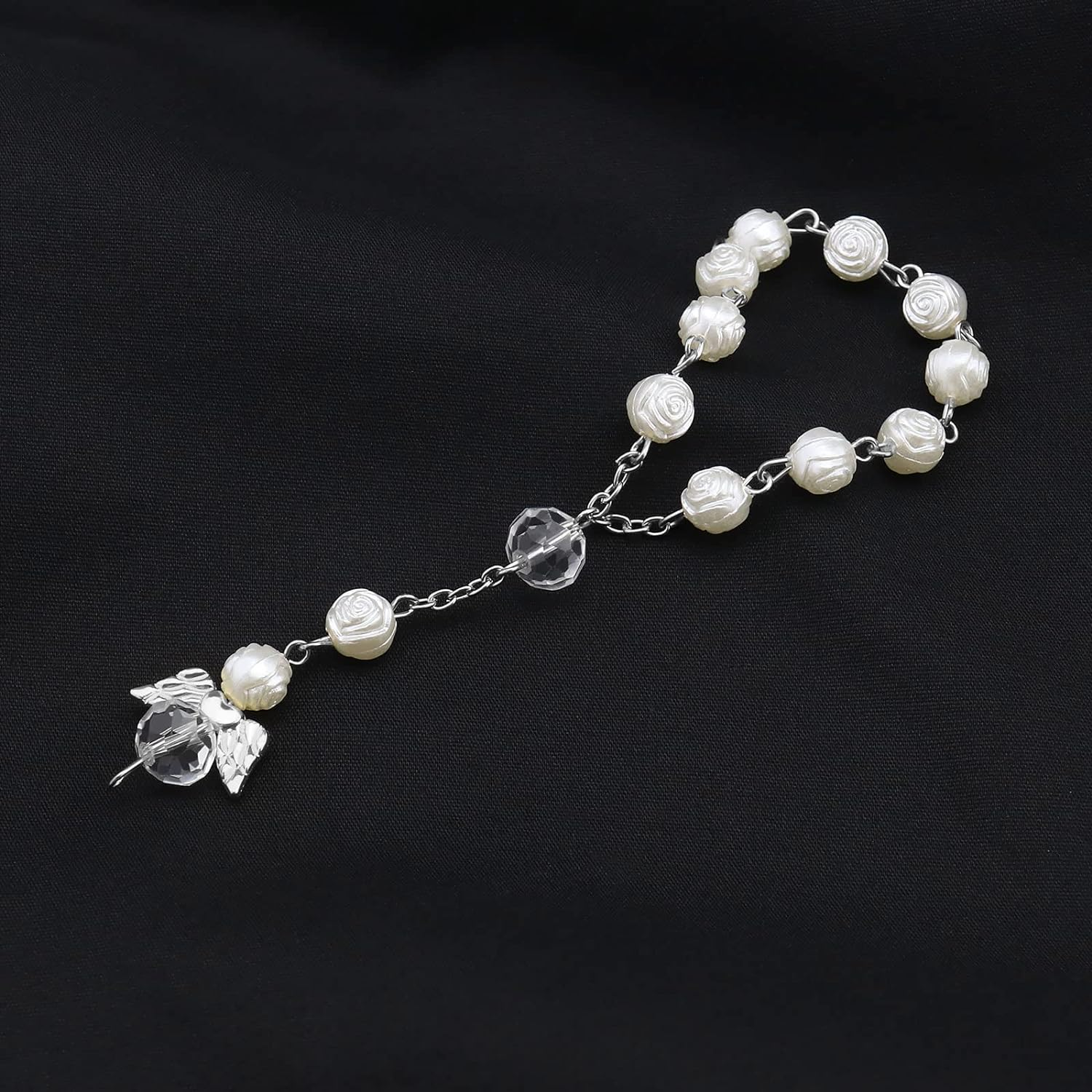 VGOL Rose Lanyard Crystal Car Charms Rhinestones Hanging Ornament Angel Pendants Decorative Accessories Silver image number 3