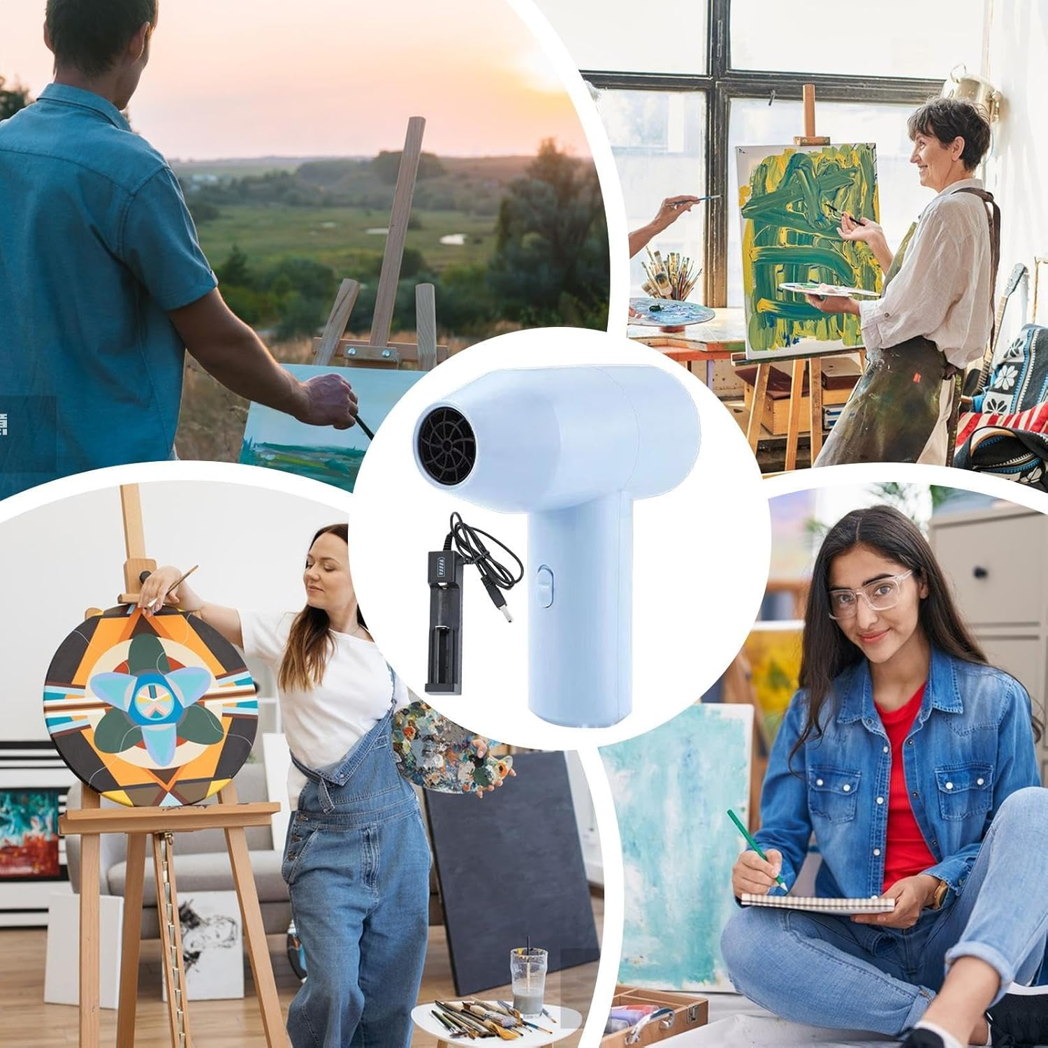 Cordless Dryer for Artists | Rechargeable Handheld Artist Airdryer | USB Charging Quiet Wireless Hair Dryer, Fast Drying, Easy to Use,Saving Spaces, Gentle Safe, for Watercolour, Art Classroom image number 5