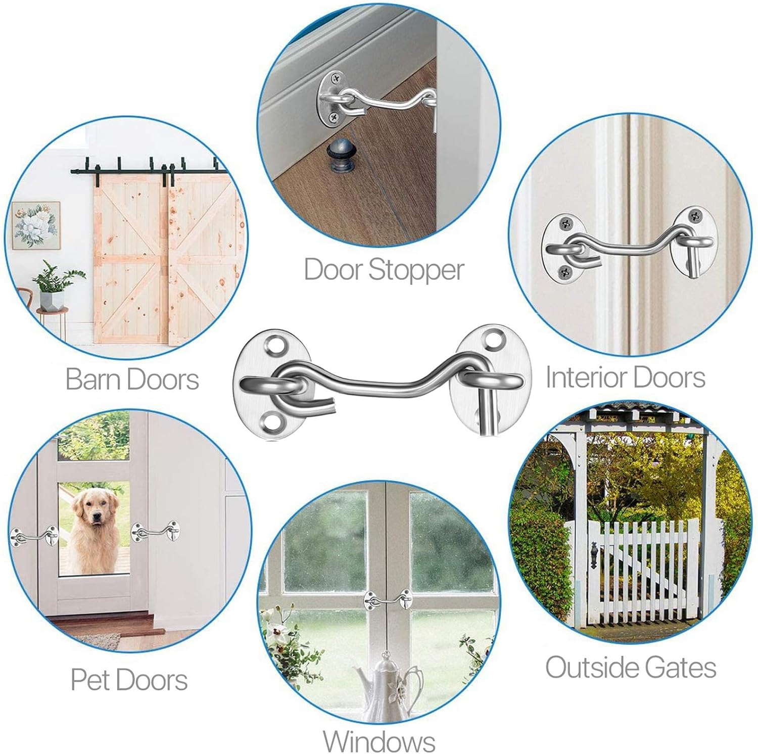 Hook and Eye Latch, 3 Pack Barn Door Latch, Heavy Duty Solid Thicken Stainless Steel Gate Latch Lock, Add More Security and Privacy for Barn Door, Window (4'') image number 6