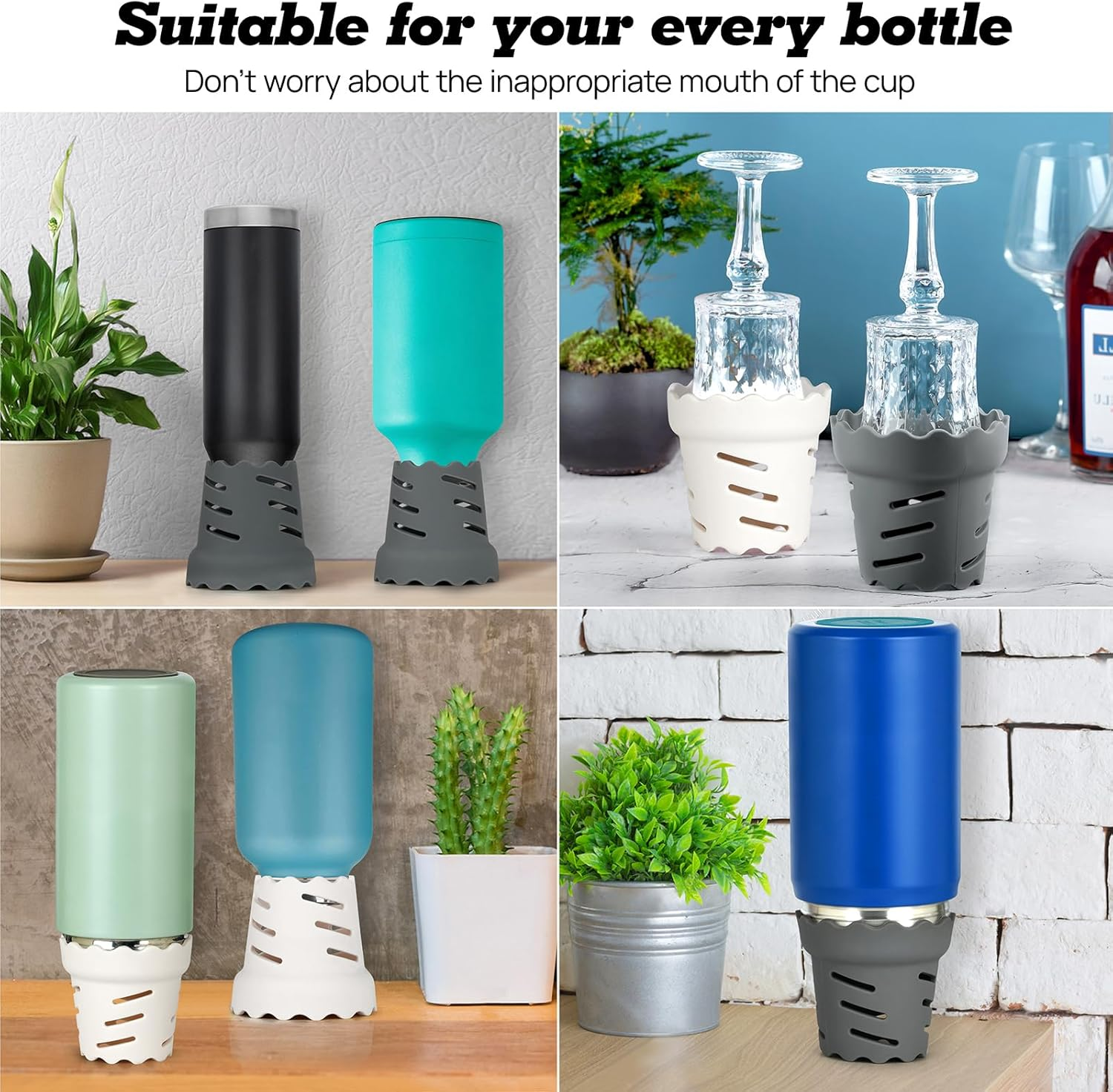 4 Pack Drying Rack for Water Bottles Silicone Bottle Drying Rack for Faster Drying Fits Hydroflask, Yeti, Simple Modern, Camelbak, Hydracy, Frostbuddy, and More (White and Grey) image number 1