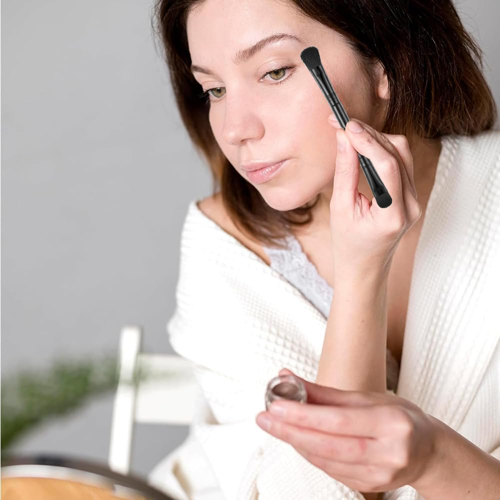 Lymizhuo 2Pcs Dual Ended Hairline Brushes &ndash; Soft Bristles & Sponge Tip for Seamless Hair Root Concealer, Boldify Hairline Powder, Contour & Touch up &ndash; Travel-Friendly Makeup Brushes Set image number 2