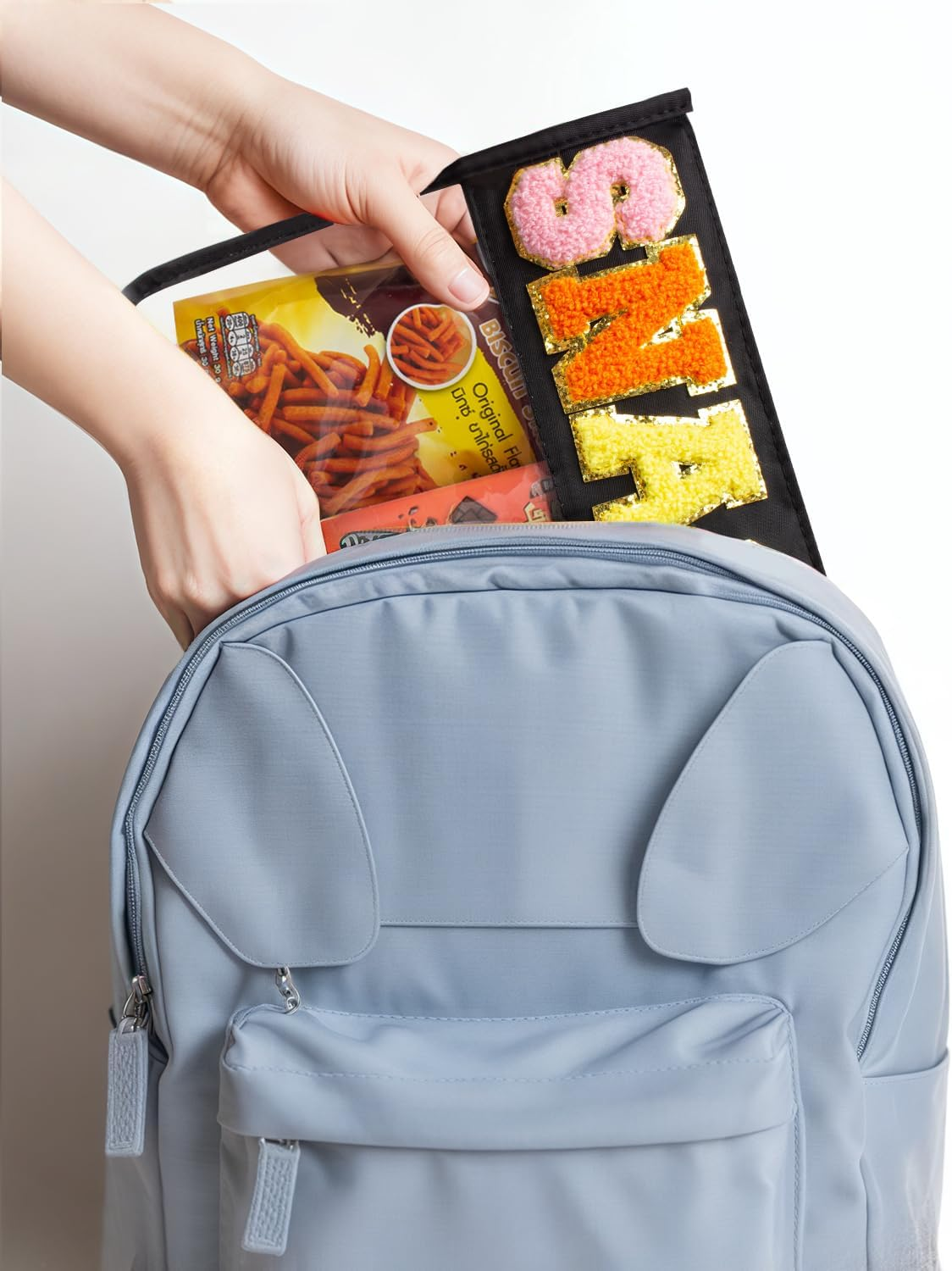 Snack Bag Clear Makeup Bag, Chenille Letter Clear Zipper Pouch Nylon Cosmetic Pouch Organizer Sunscreen Toiletry Bag Waterproof Summer Beach Organizer Travel Gifts for Women Girls (Black Snacks) - Pink Snacks image number 5