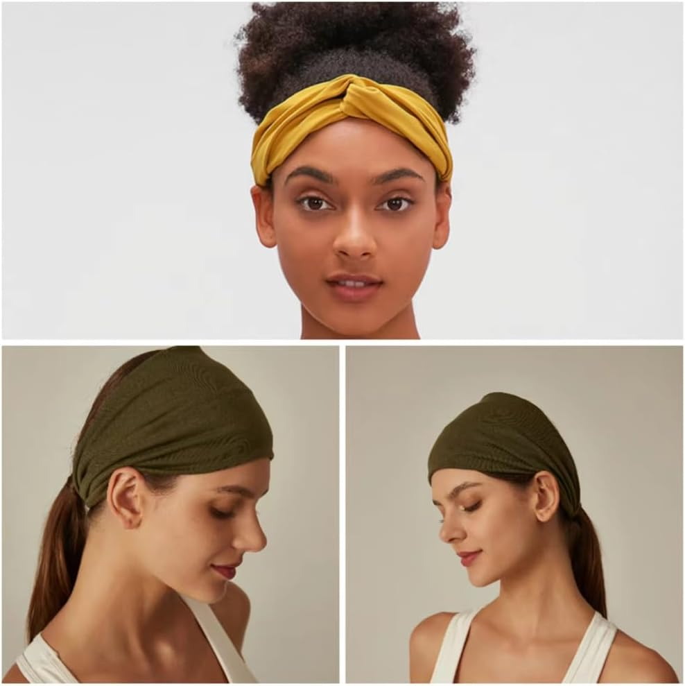 Pack of 6 Bandana Headbands for Women Wide Wavy Headscarf Boho Headscarves Wraps Turban Fabric Elastic Headband Yoga Hair Bands Sports Running Headscarves (Yellow13De) - Yellow13De image number 6