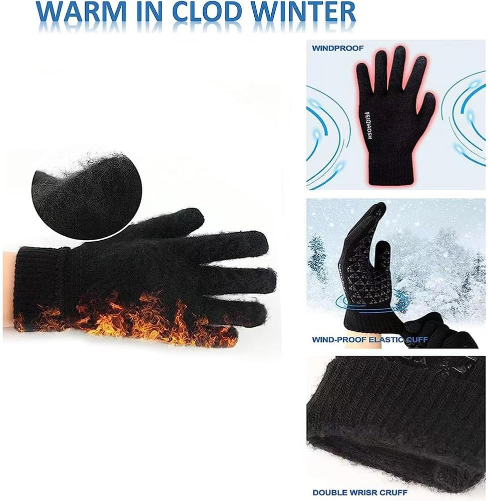 3 Pack Winter Gloves for Men Women, Aufondof Upgraded Thicken Touch Screen Anti-Slip Warm Gloves - Thermal Soft Fleece Knit Lining, Elastic Cuff image number 5