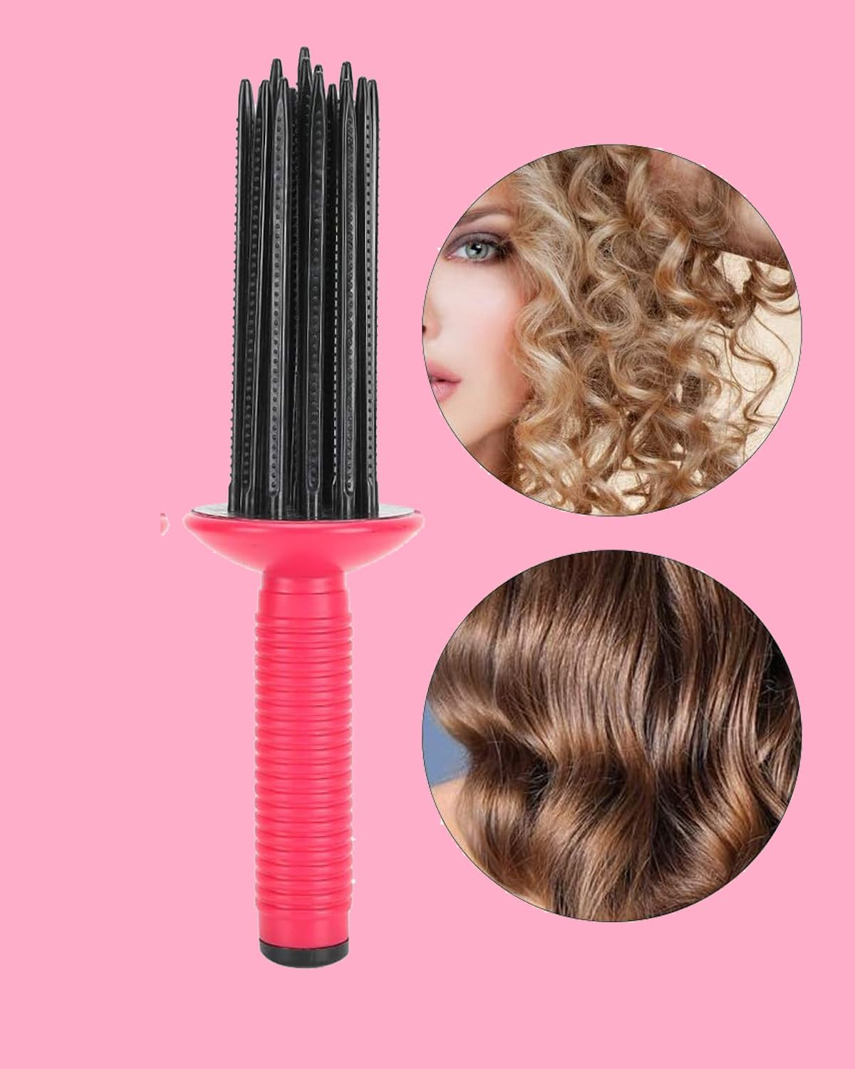 Hair Fluffy Styling Curler Curls Comb,Hair Curler Curling Make up Brush Roller Tool Portable Hair Curling Roll Comb Anti‑Slip Professional round Hair Brush for Home Personal Use Travel