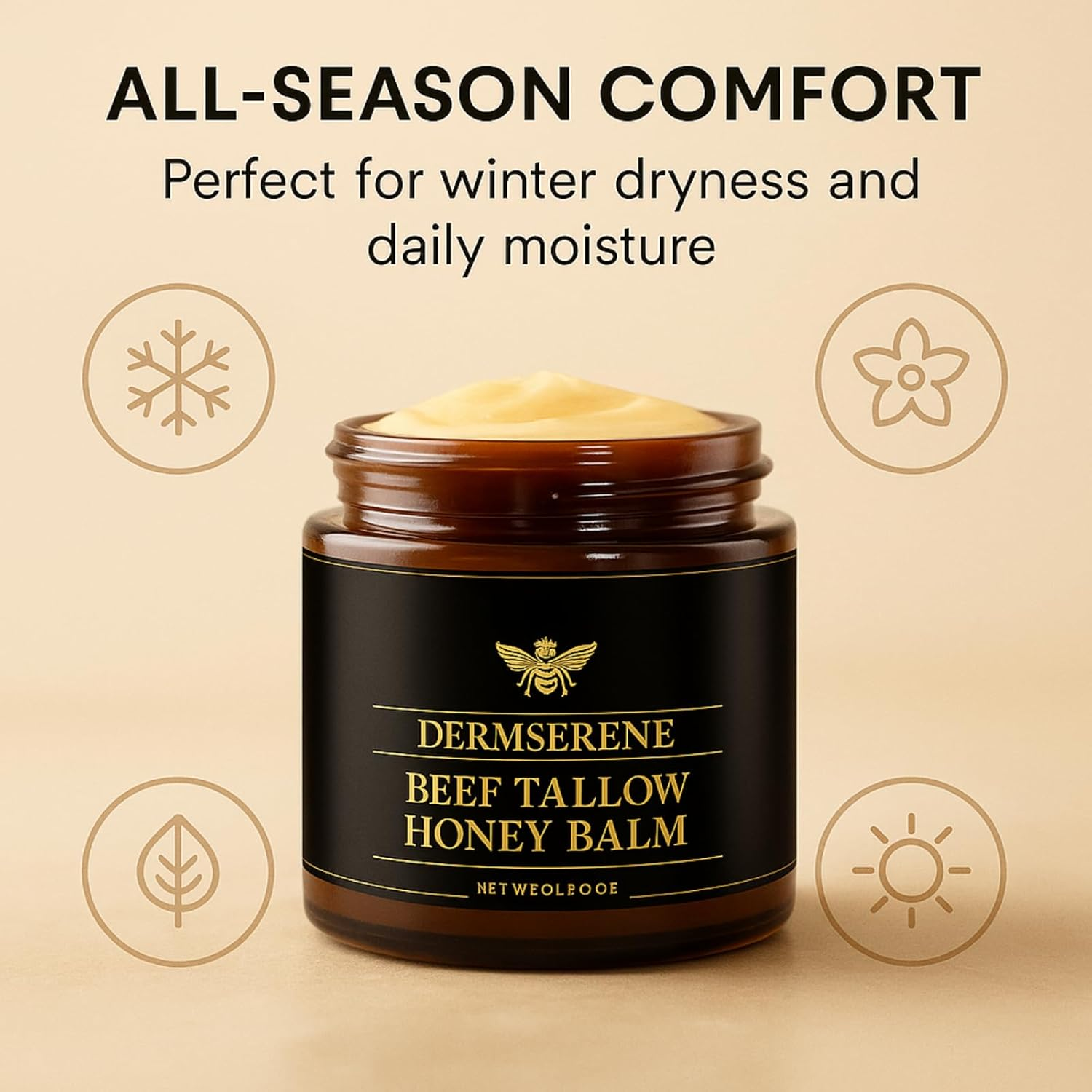 Beef Tallow Honey Balm for Dry Sensitive Skin, Natural Moisturizing Tallow Balm, Deep Nourishing Repair Balm for Face and Body, Soothing Cream for Cracked Hands Elbows Knees, Hydrating Skin (1Pcs) - 1Pcs image number 5