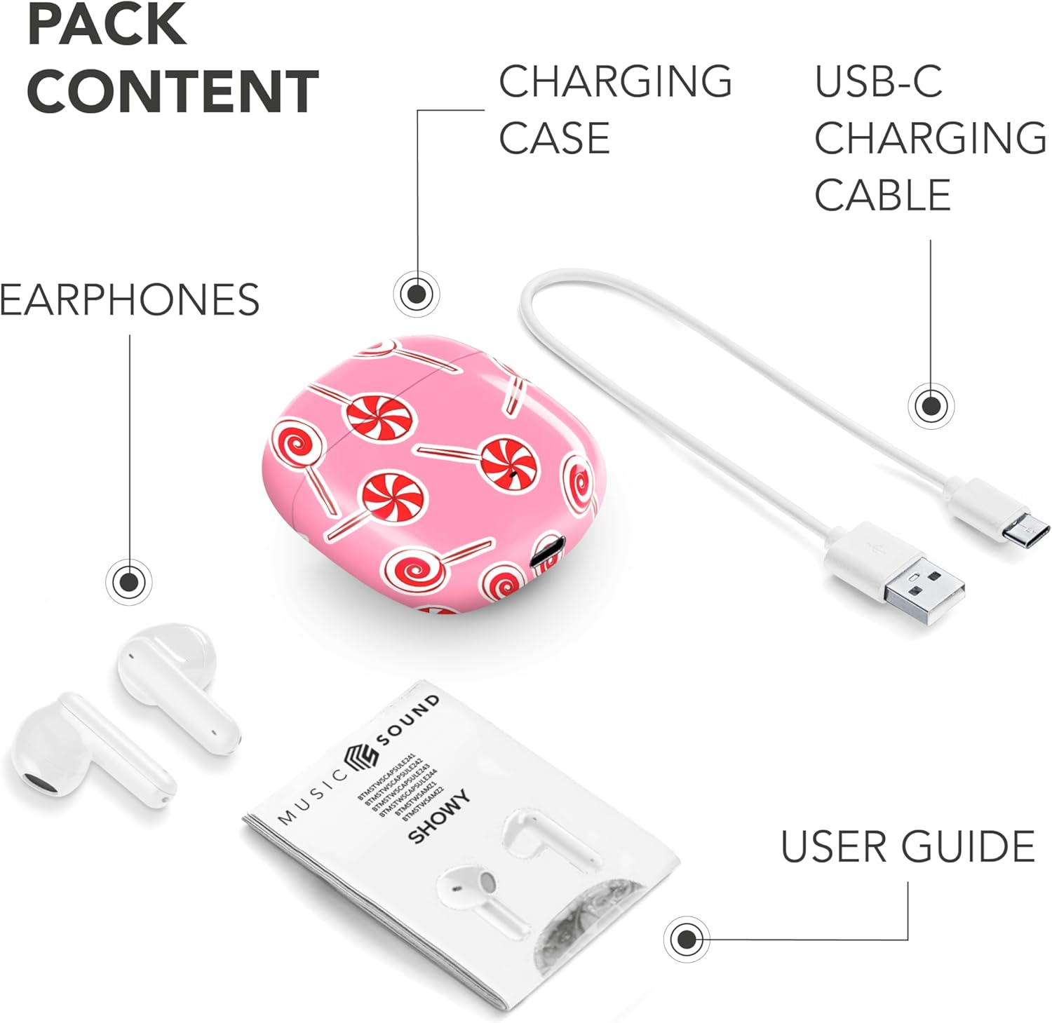 Music Sound - TWS Fantasy Bluetooth Headphones - Capsule Design - Wireless - Charging Case - Microphone - Playback Time up to 25 Hours - and Patterns image number 5