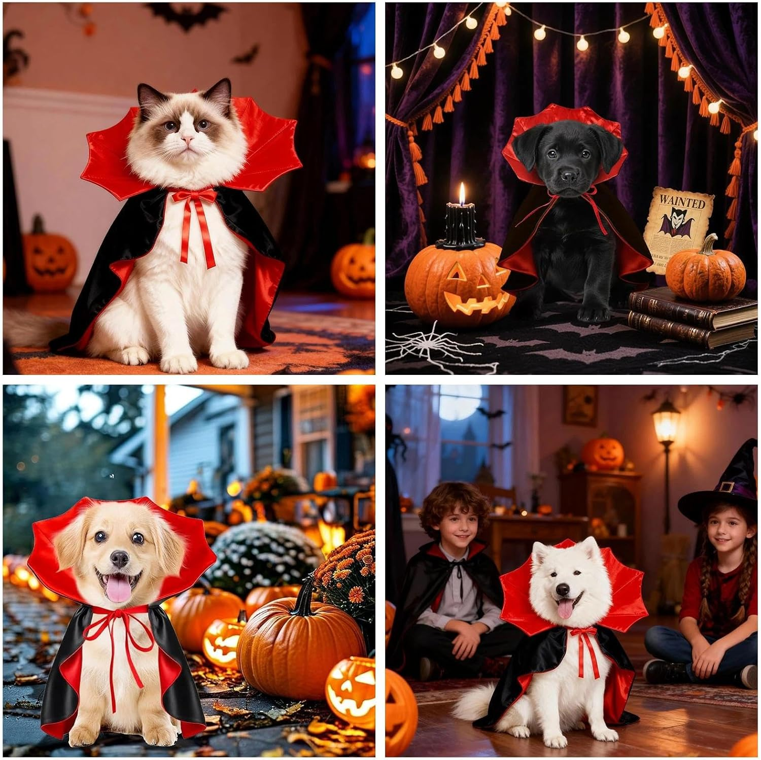 Dinghaole Dog Cat Vampire Costume, Halloween Cat & Small Dog Costume Cape, Adjustable Vampire Cloak for Pets, Small Funny Halloween Cat Vampire Cape, Ideal for Parties, Cosplay and Festive image number 3